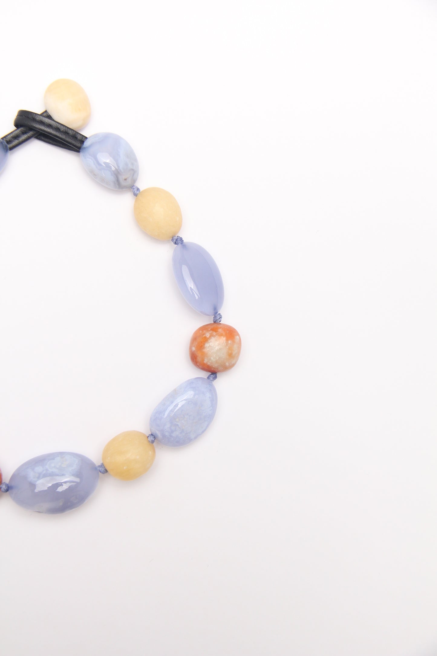 Necklace: blue lace agate, calcite, cream yellow onyx