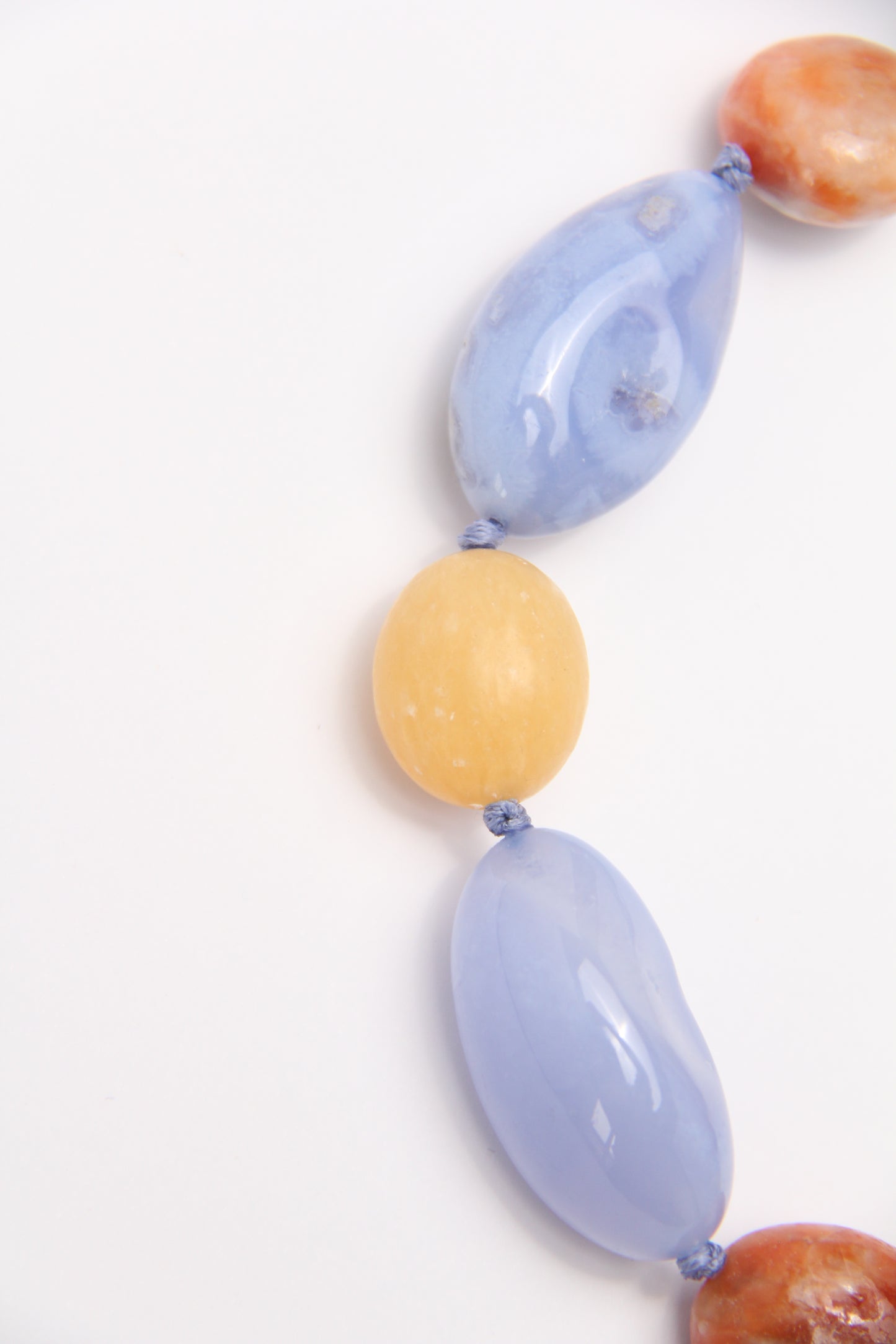 Necklace: blue lace agate, calcite, cream yellow onyx