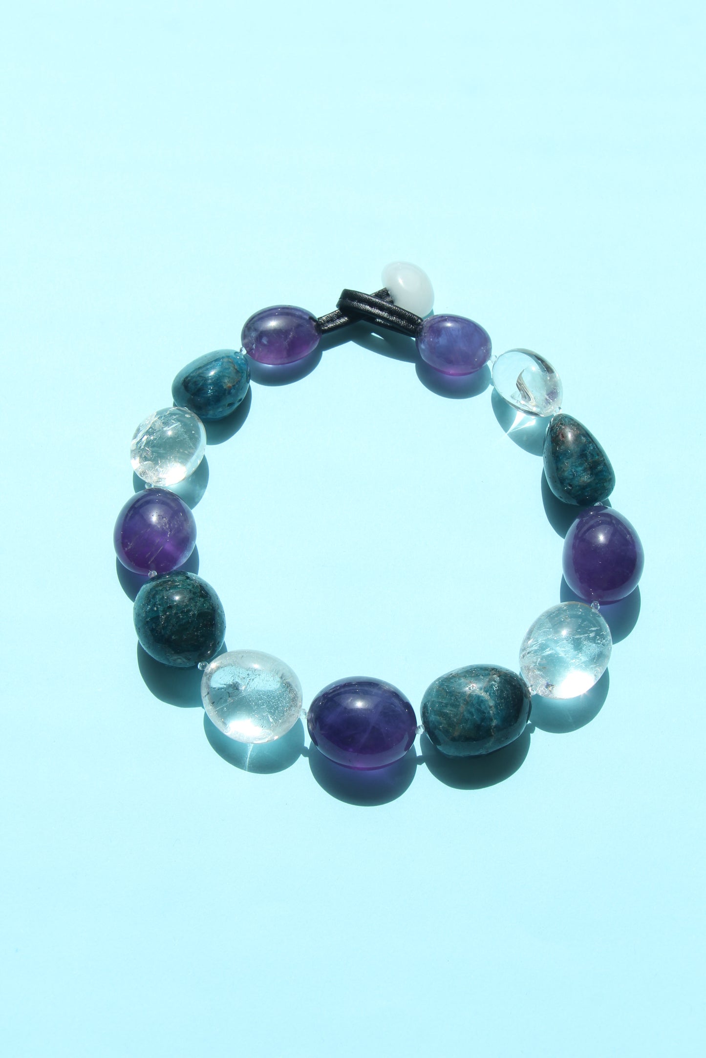 Necklace: amethyst, blue apatite, white crystal