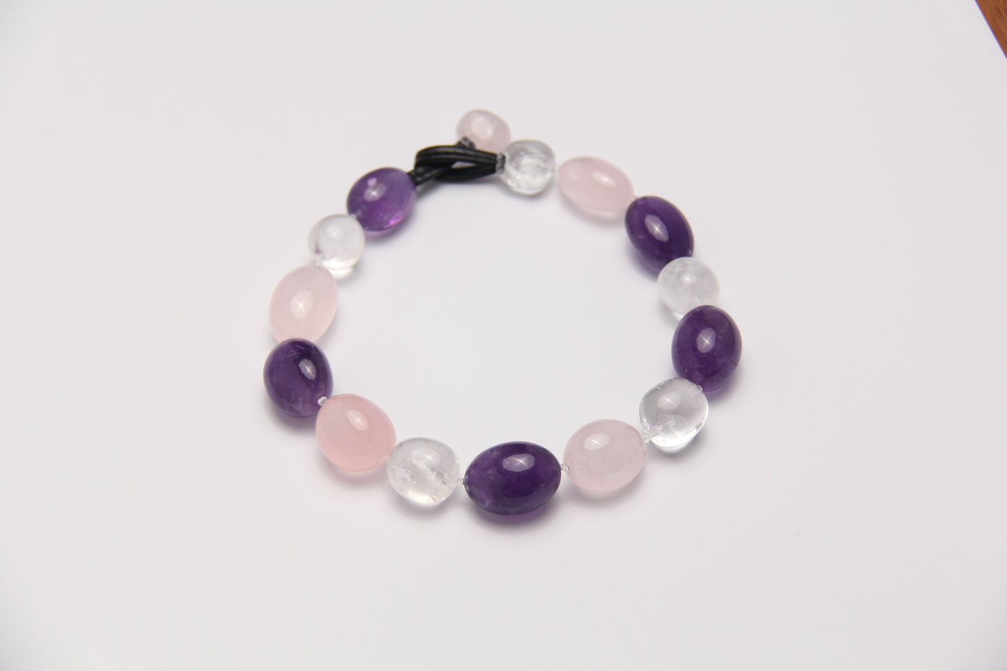 Necklace: amethyst, rose quartz, white crystal