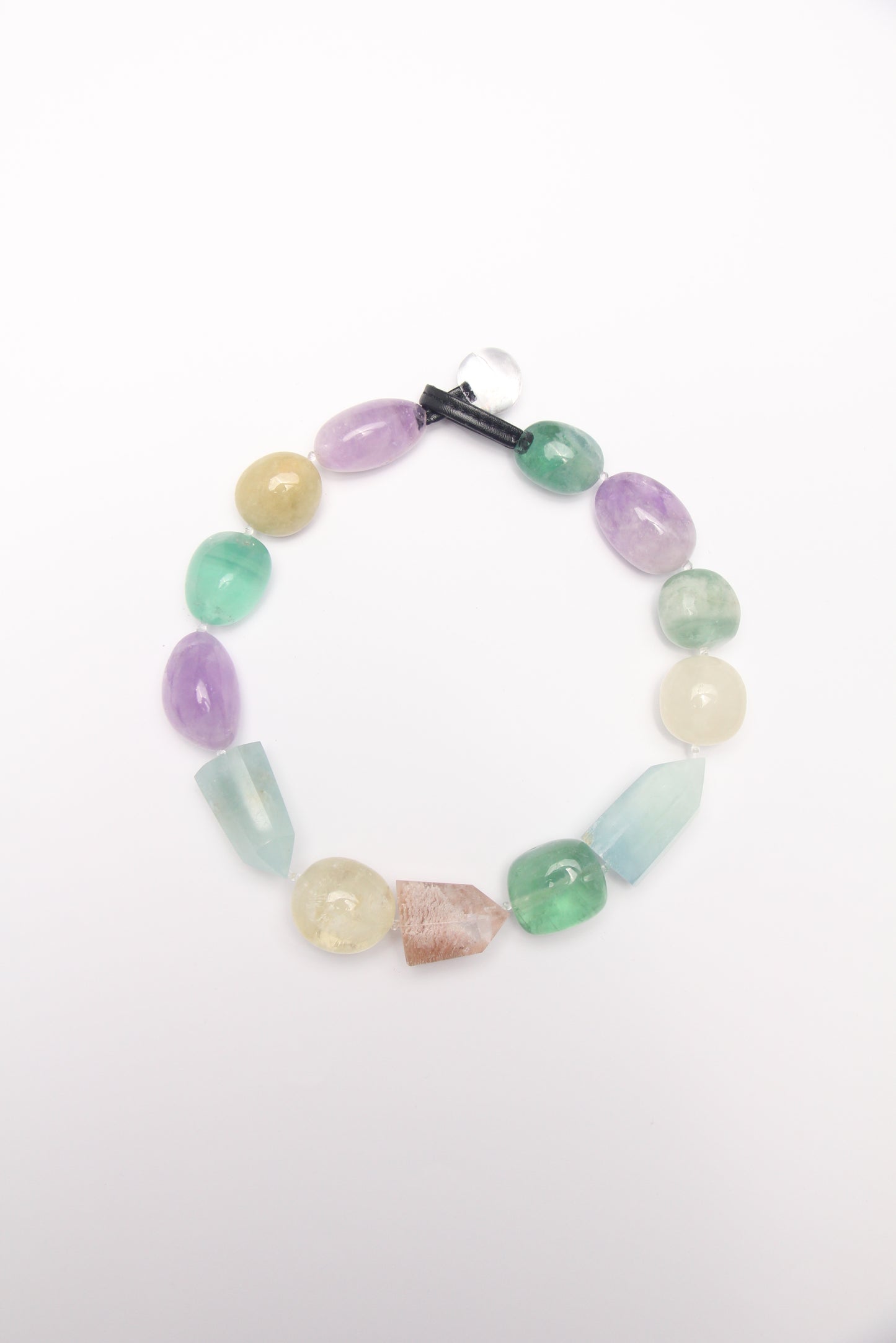 Necklace: aquamarine, ghost crystal, fluorite, amethyst, citrine