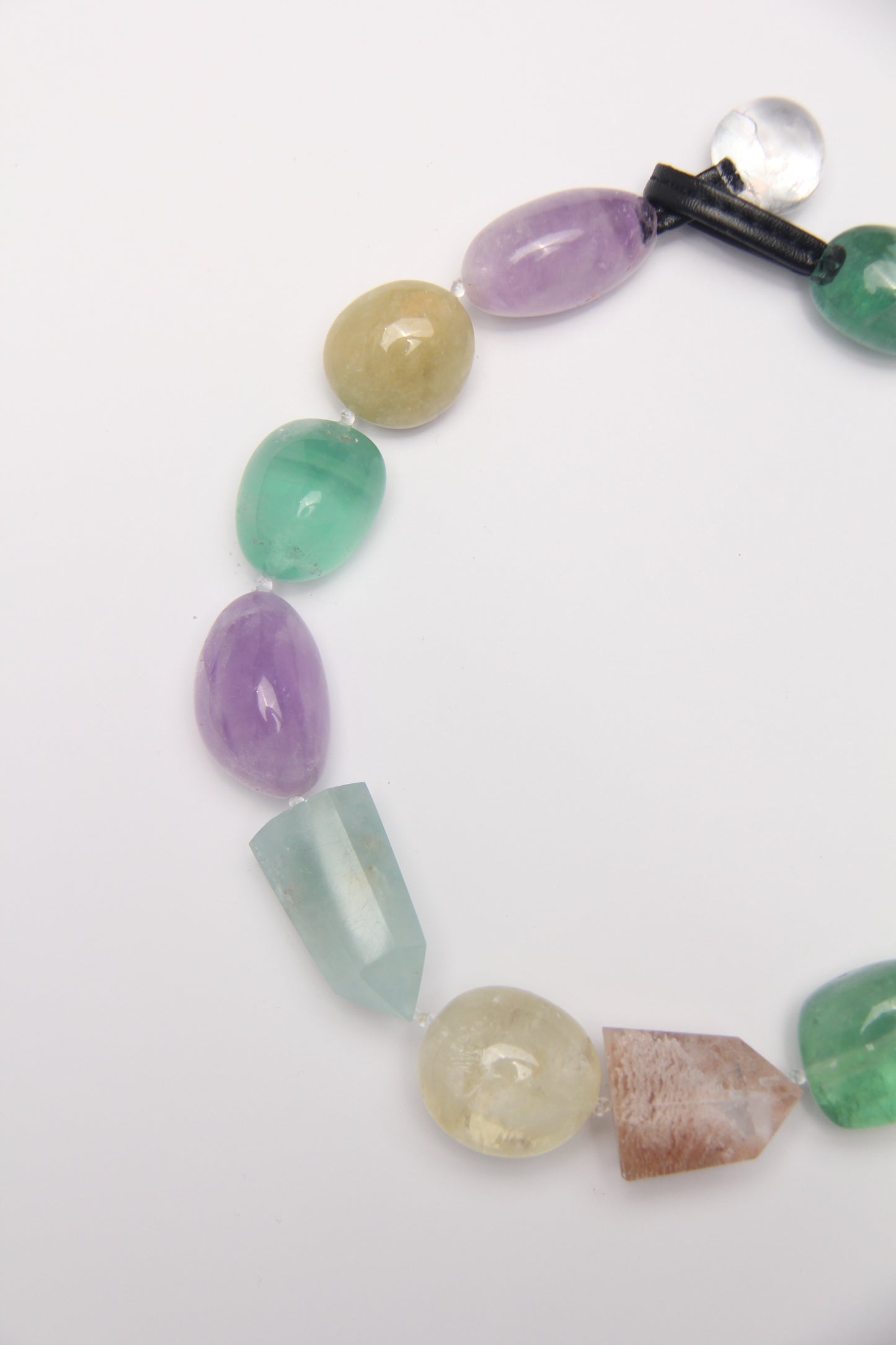 Necklace: aquamarine, ghost crystal, fluorite, amethyst, citrine