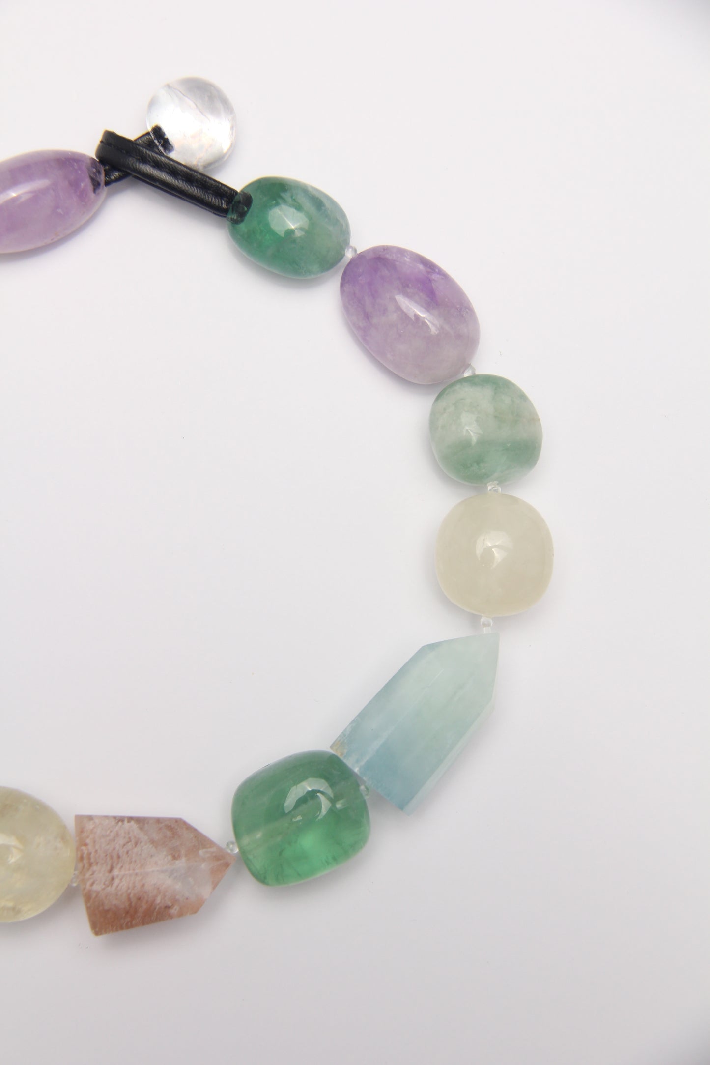 Necklace: aquamarine, ghost crystal, fluorite, amethyst, citrine