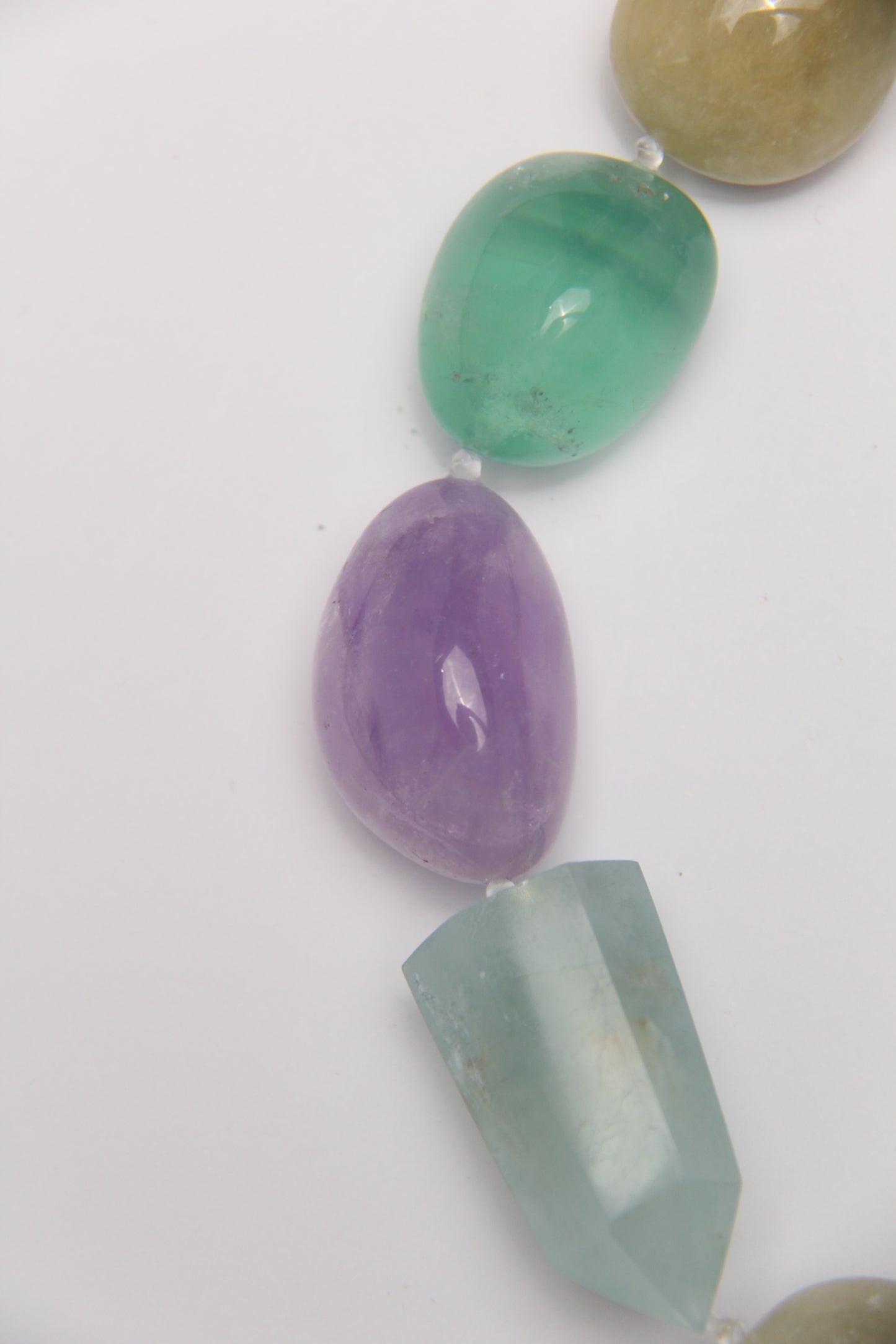 Necklace: aquamarine, ghost crystal, fluorite, amethyst, citrine