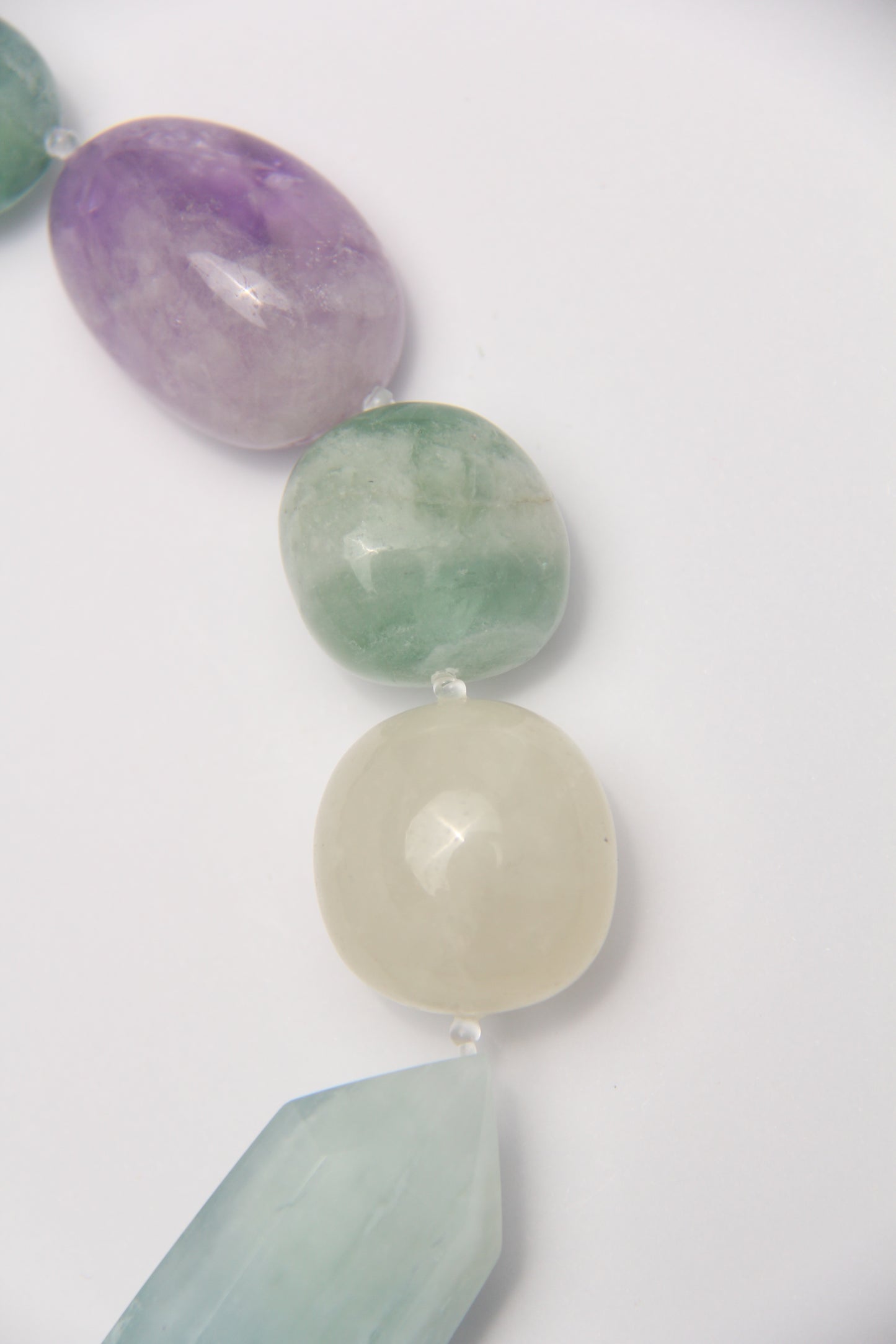 Necklace: aquamarine, ghost crystal, fluorite, amethyst, citrine