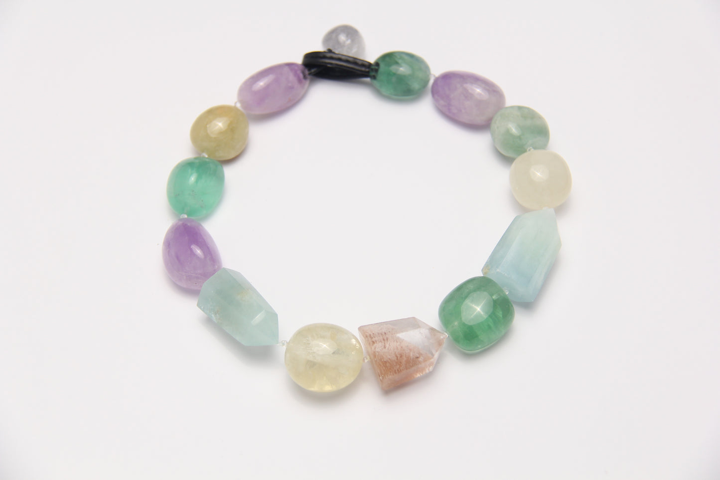 Necklace: aquamarine, ghost crystal, fluorite, amethyst, citrine