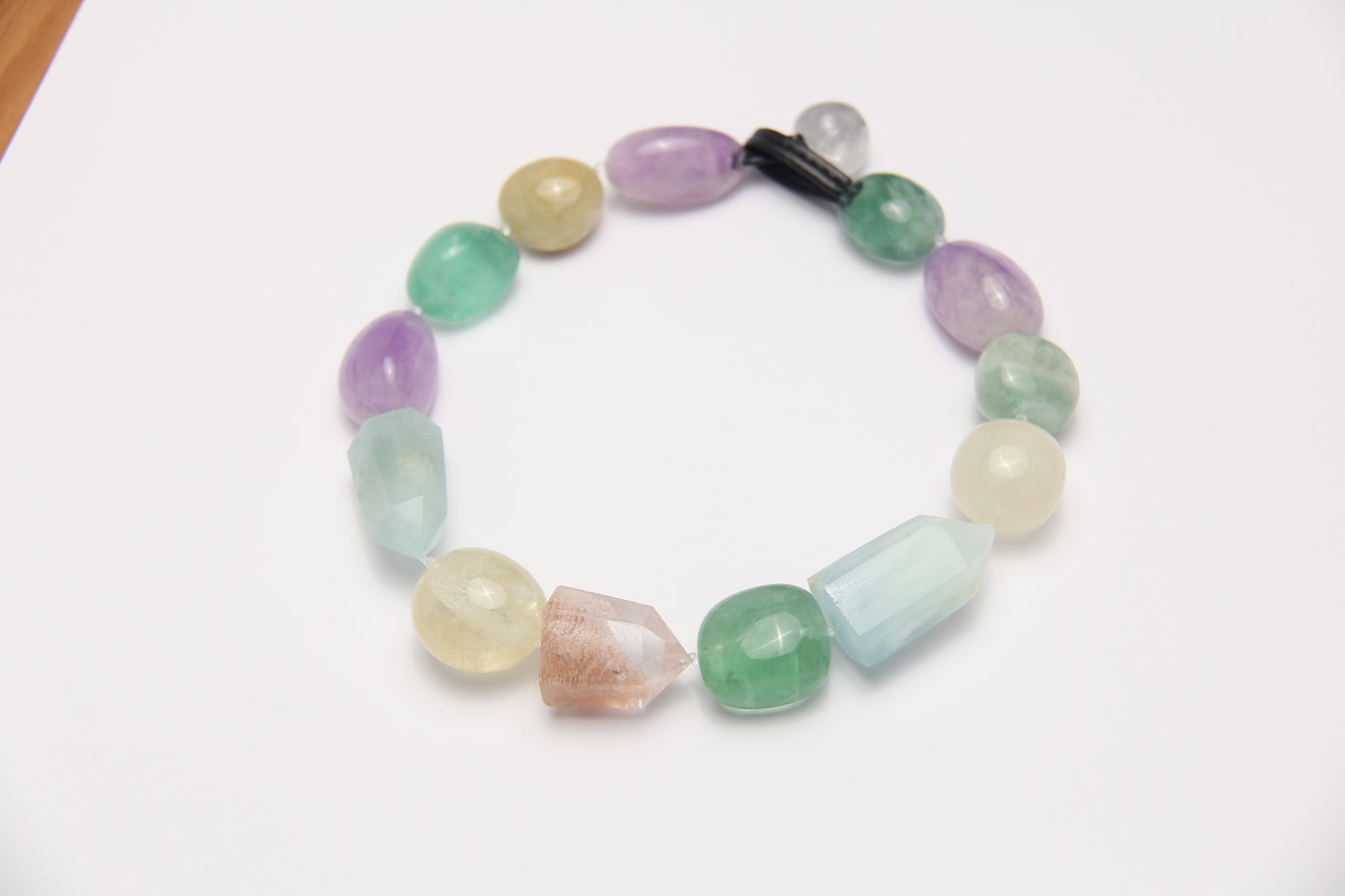 Necklace: aquamarine, ghost crystal, fluorite, amethyst, citrine