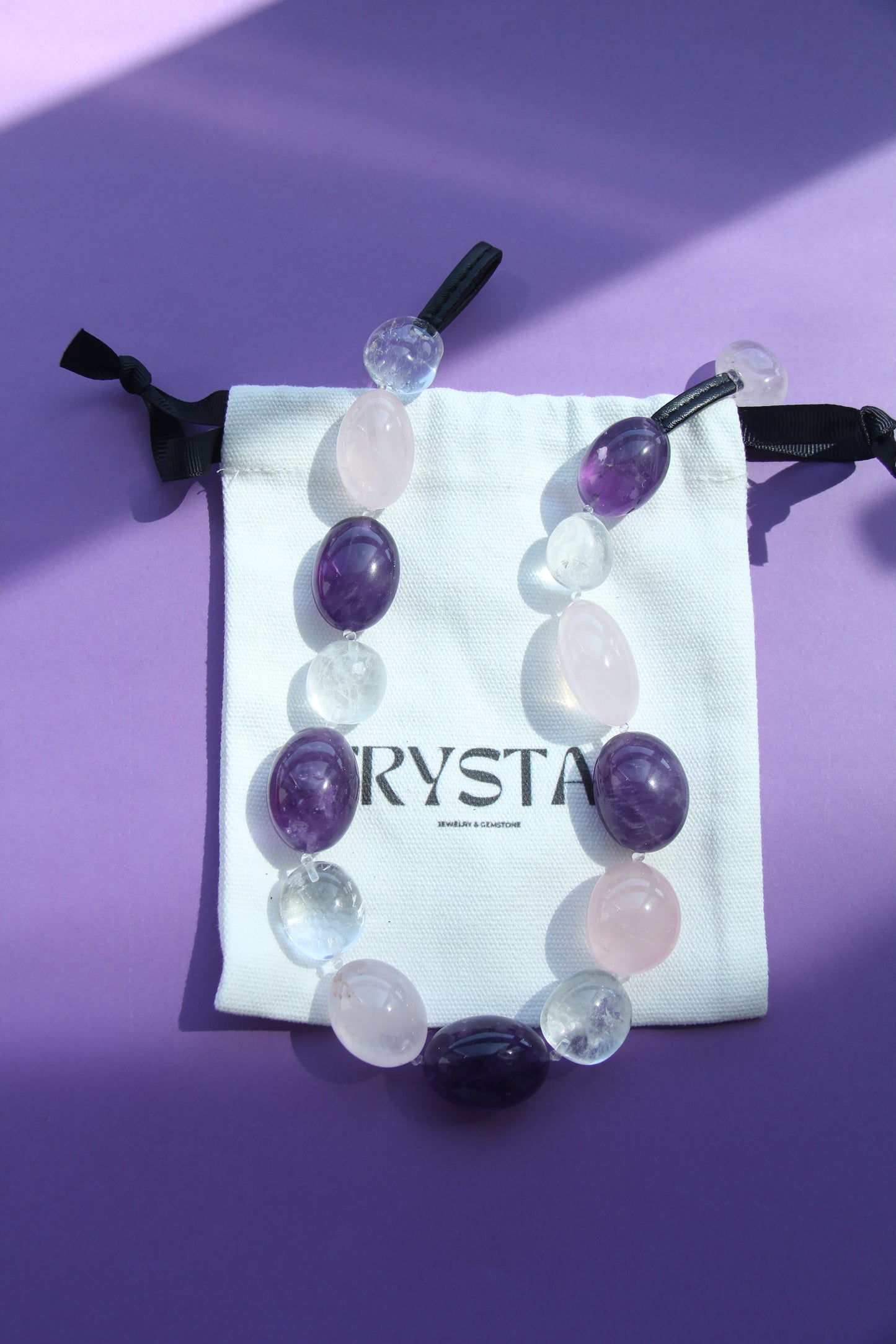 Necklace: amethyst, rose quartz, white crystal