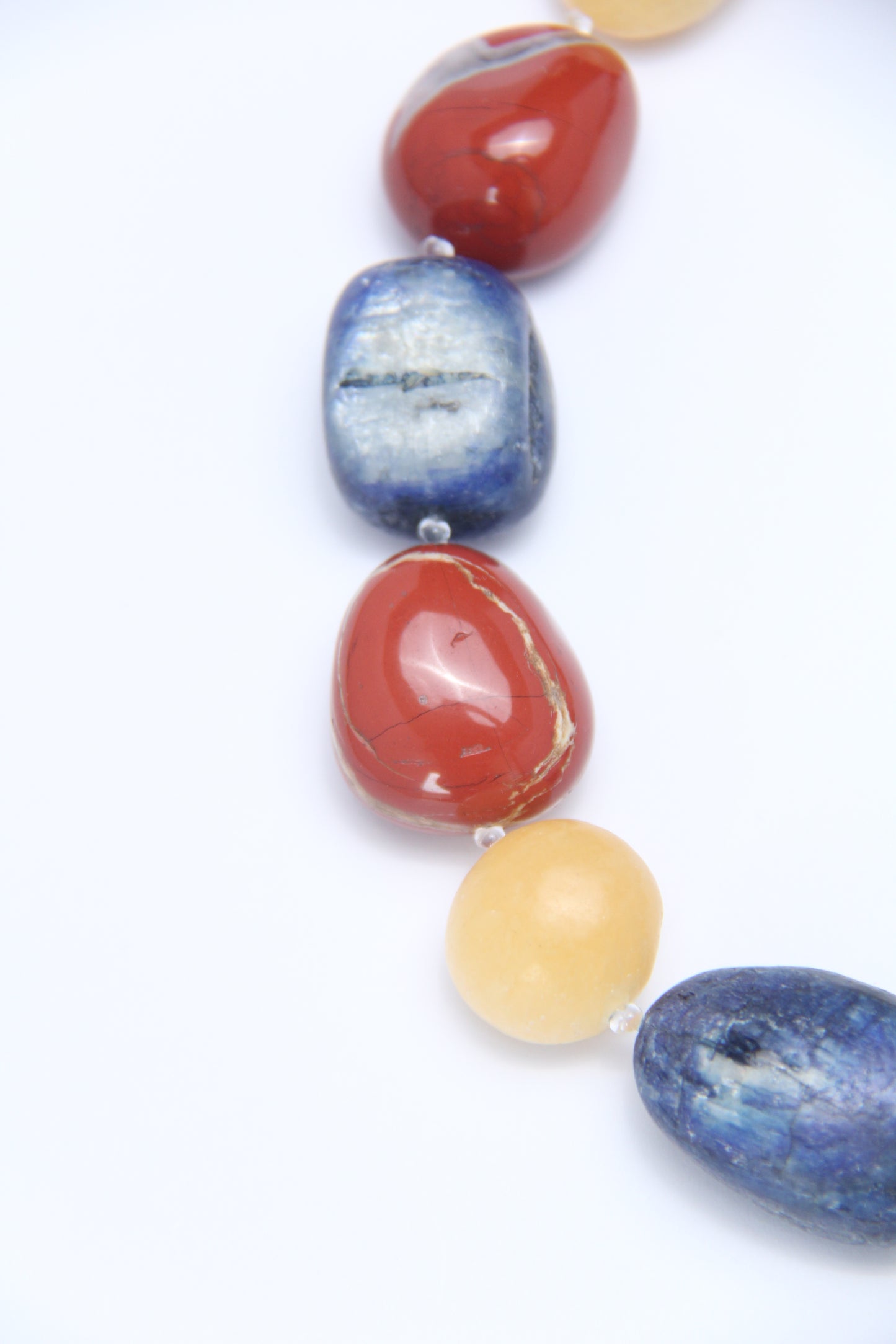 Necklace: kyanite, red jasper stone, cream yellow onyx