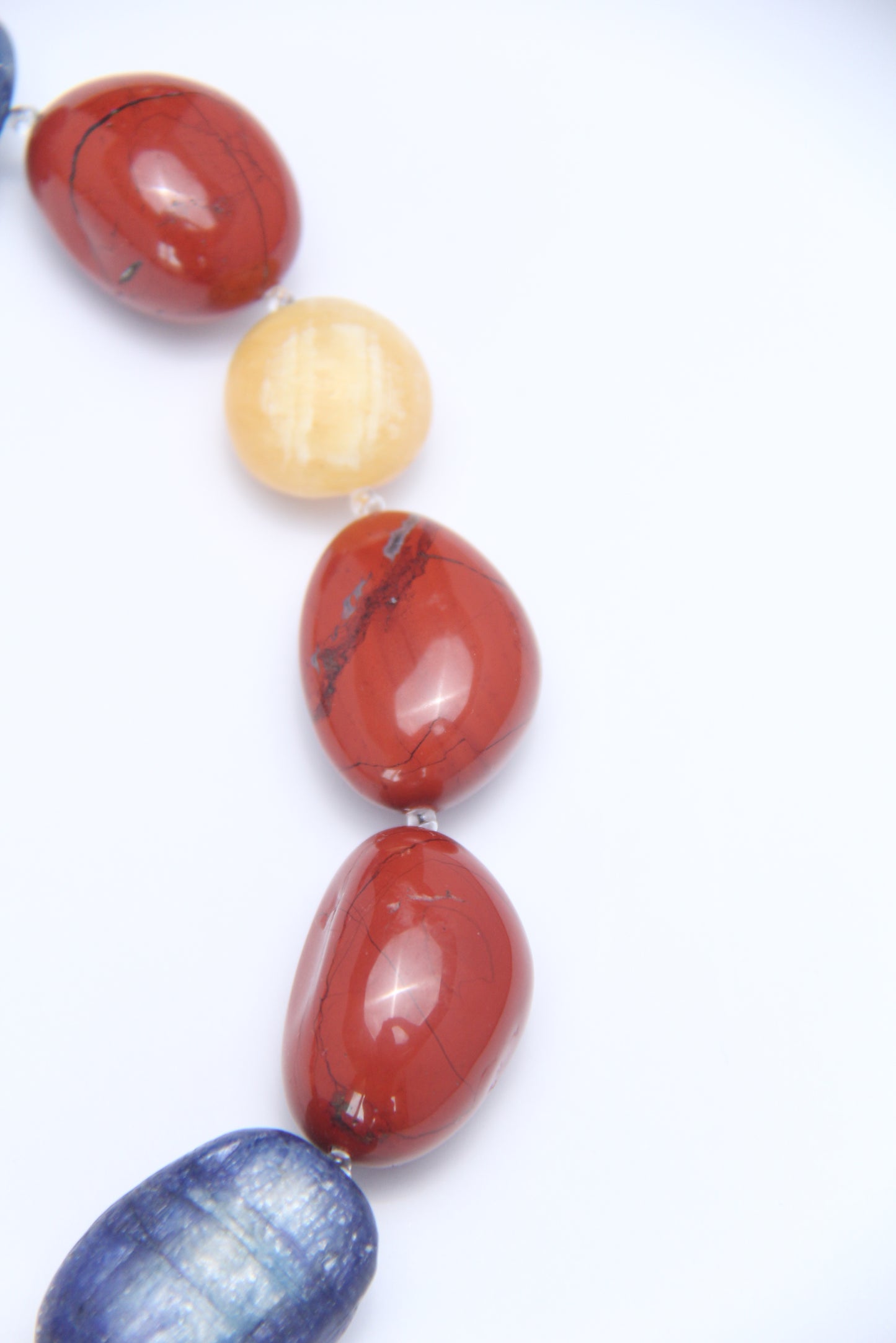 Necklace: kyanite, red jasper stone, cream yellow onyx