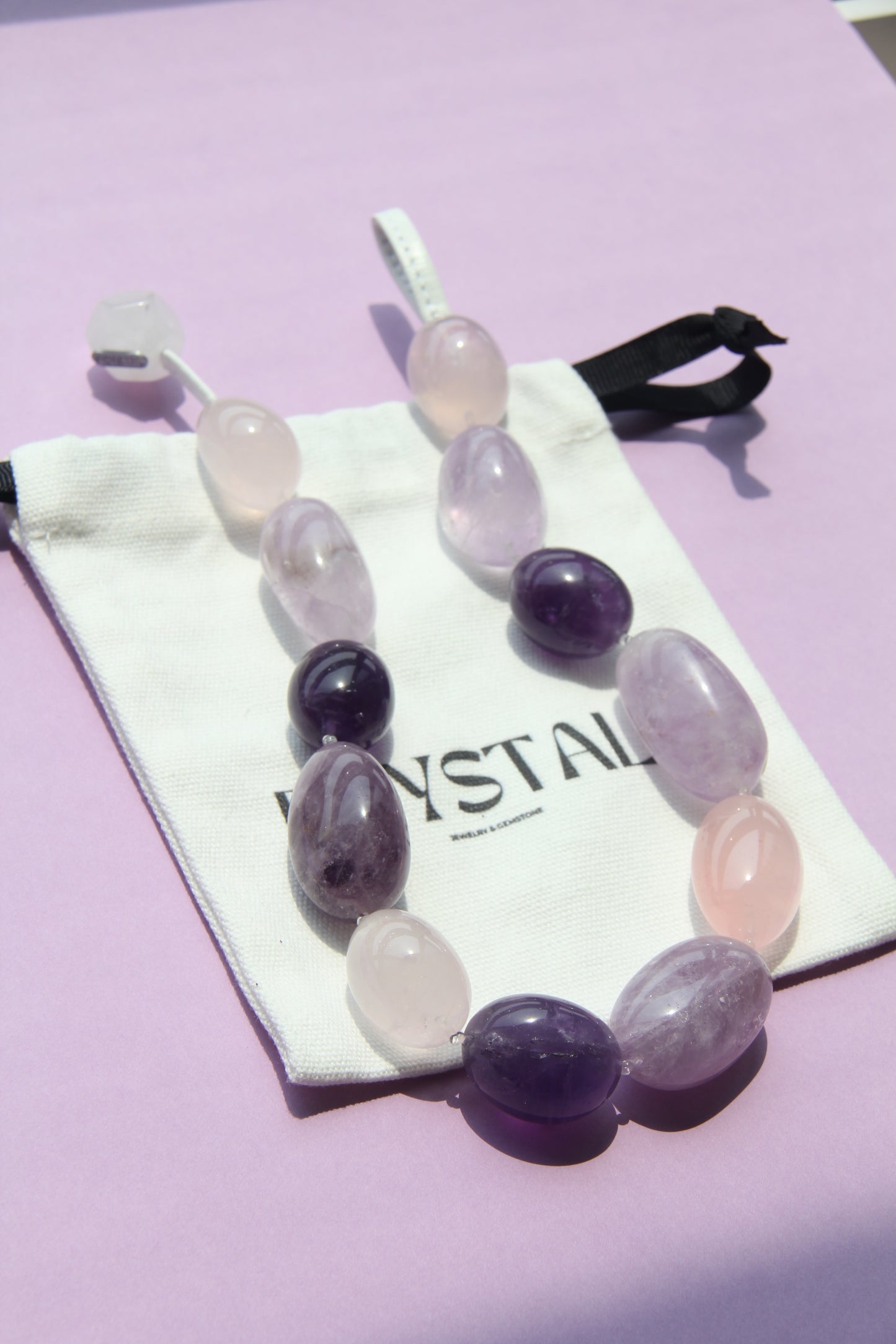 Necklace: rose quartz, amethyst