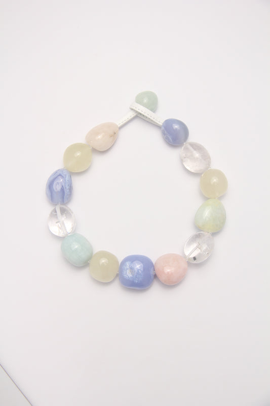 Necklace: morganite, blue lace agate, citrine, white crystal