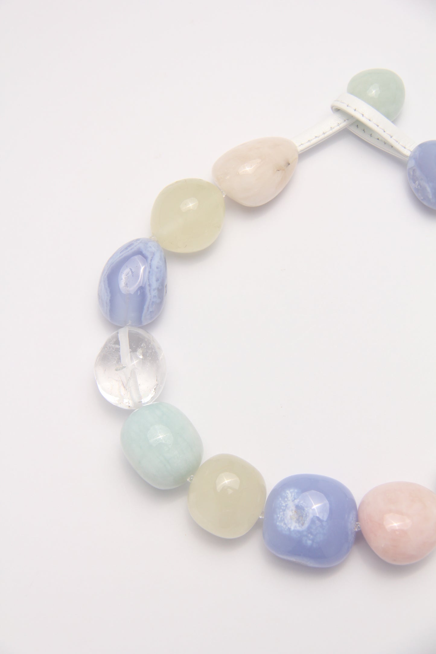 Necklace: morganite, blue lace agate, citrine, white crystal