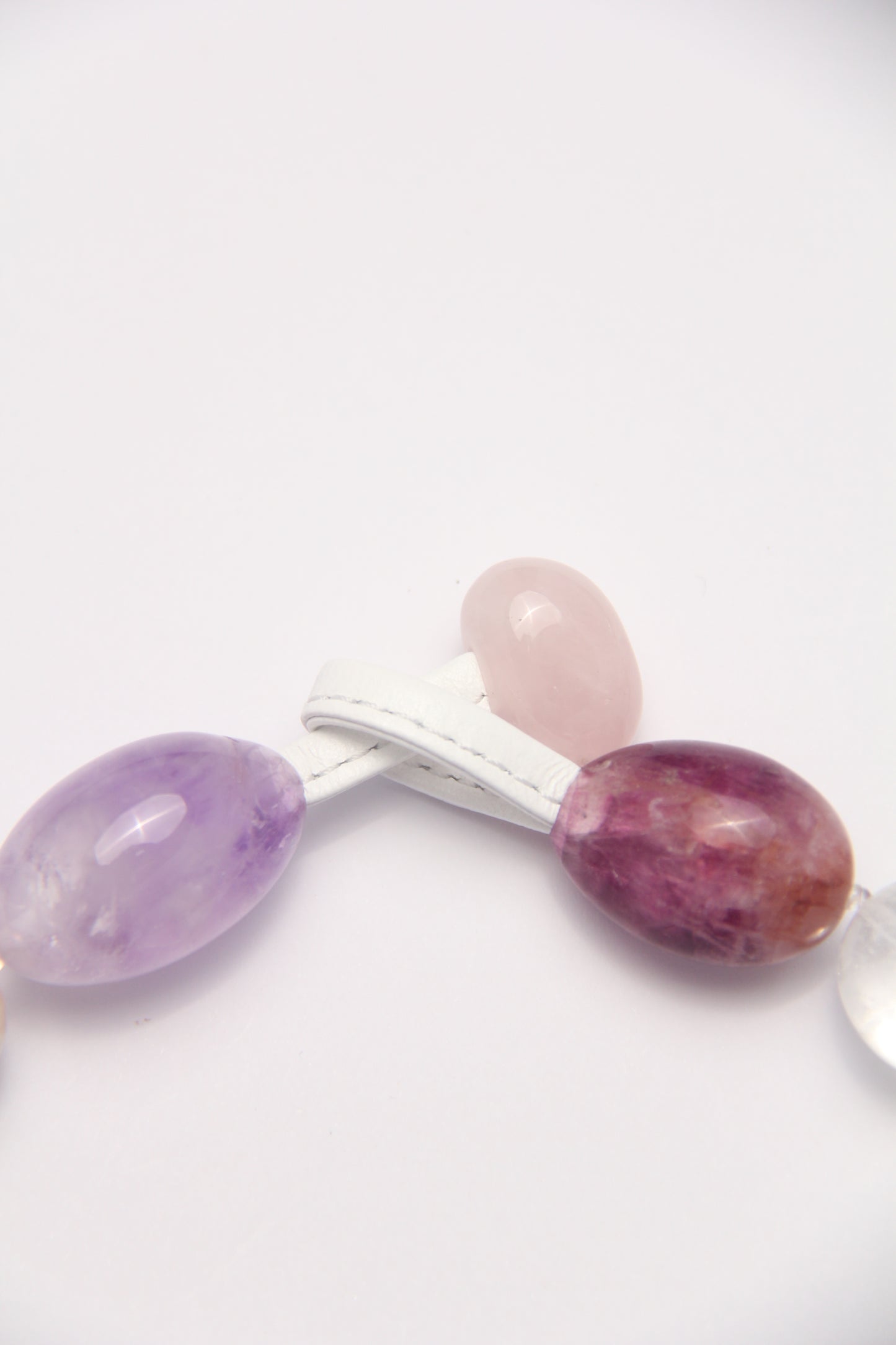 Necklace: amethyst, dream amethyst, pearls, fluorite, rose quartz, white crystal