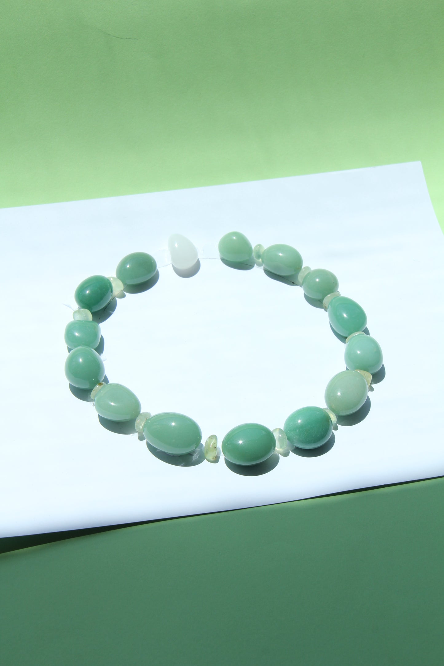 Necklace: green aventurine, prehnite