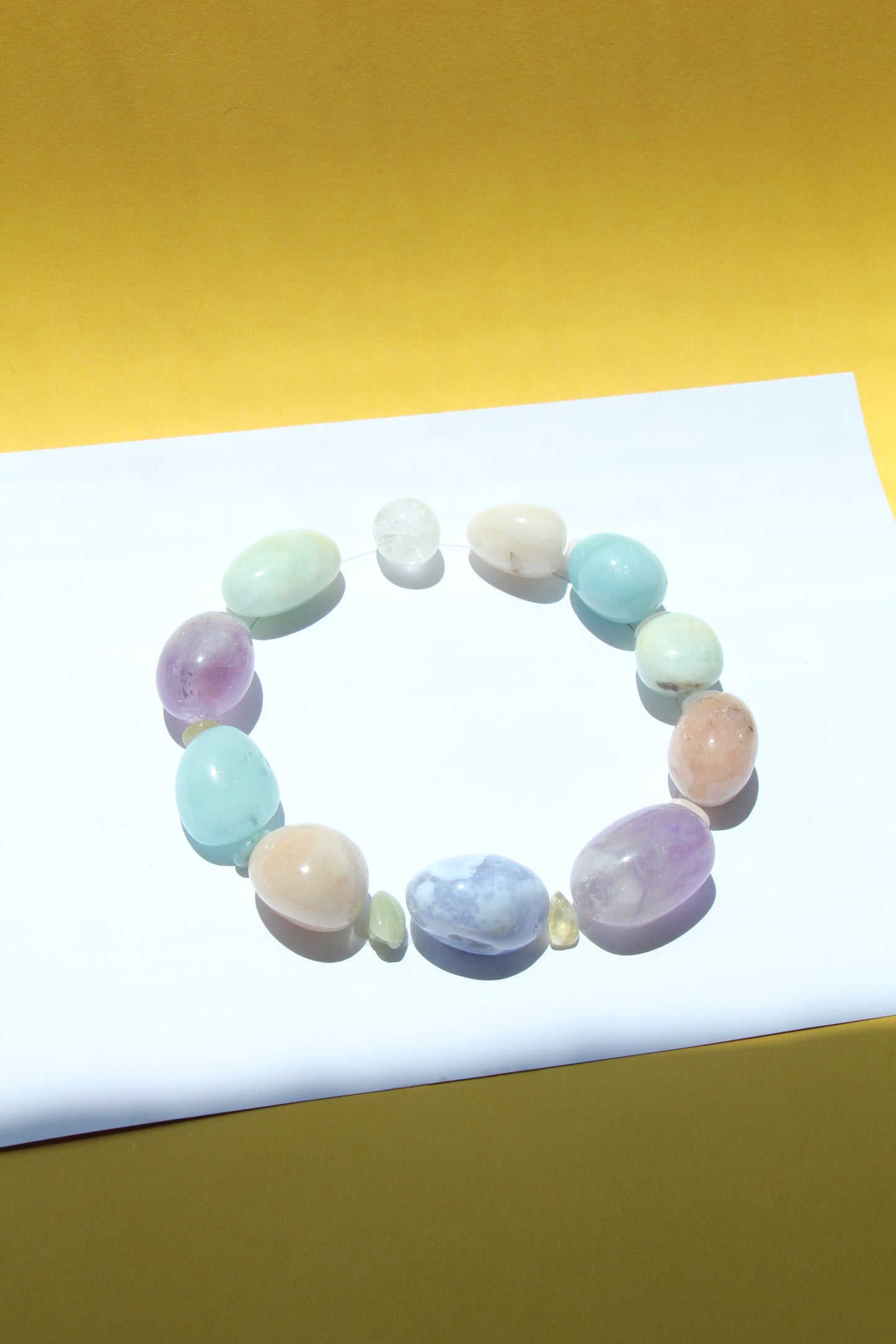 Necklace: blue lace agate, amethyst, morganite, aquamarine