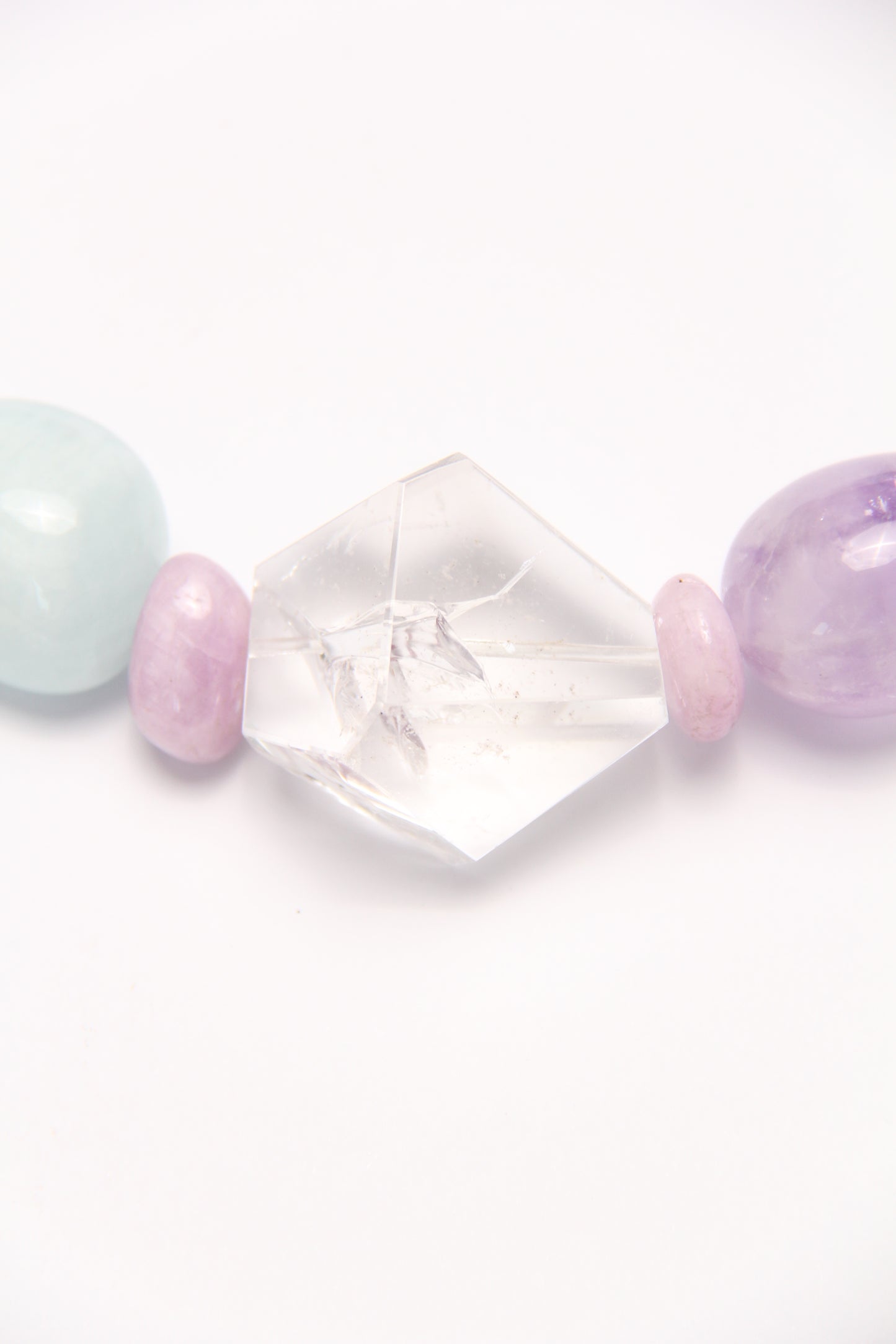 Necklace: clear quartz, aquamarine, amethyst, kunzite, charoite