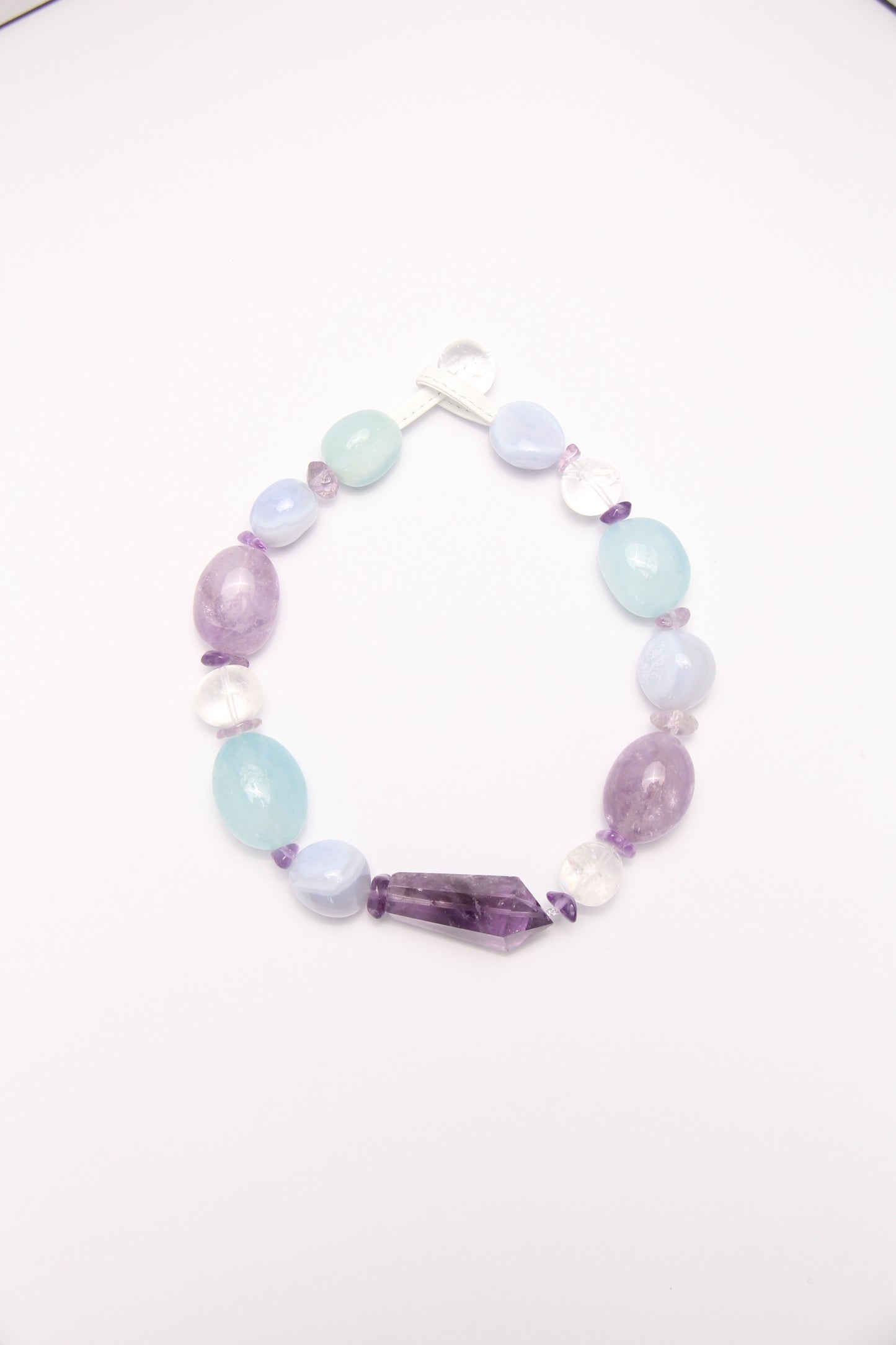 Necklace: amethyst, blue lace agate, aquamarine