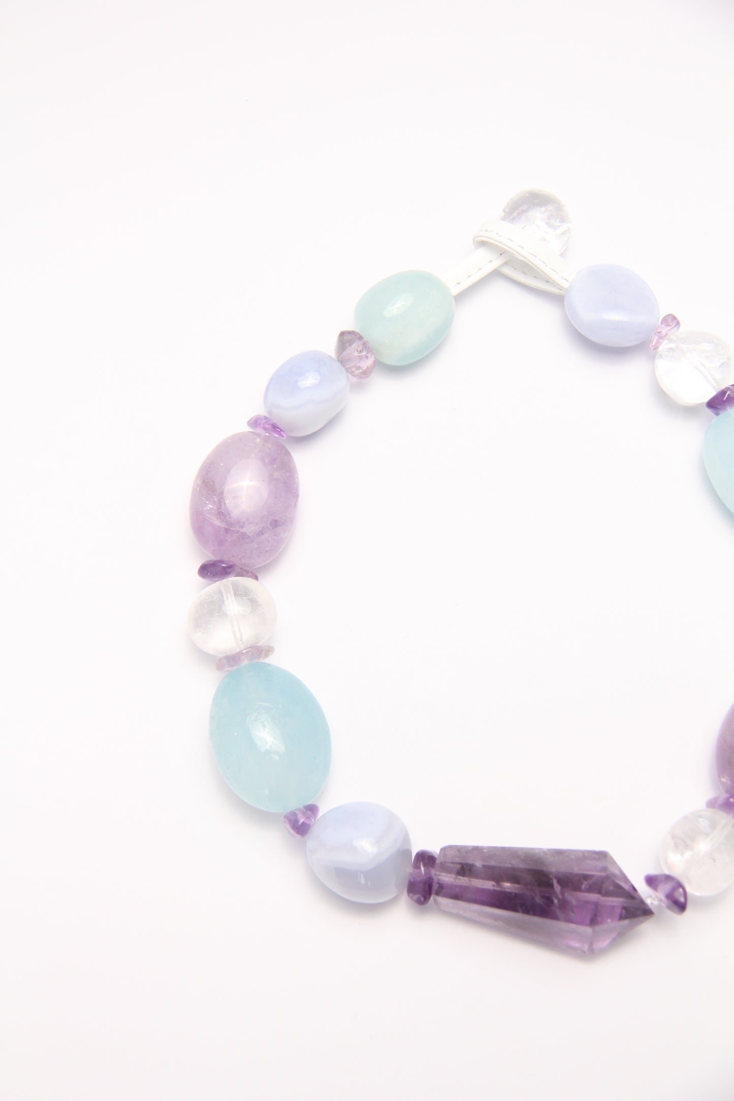 Necklace: amethyst, blue lace agate, aquamarine