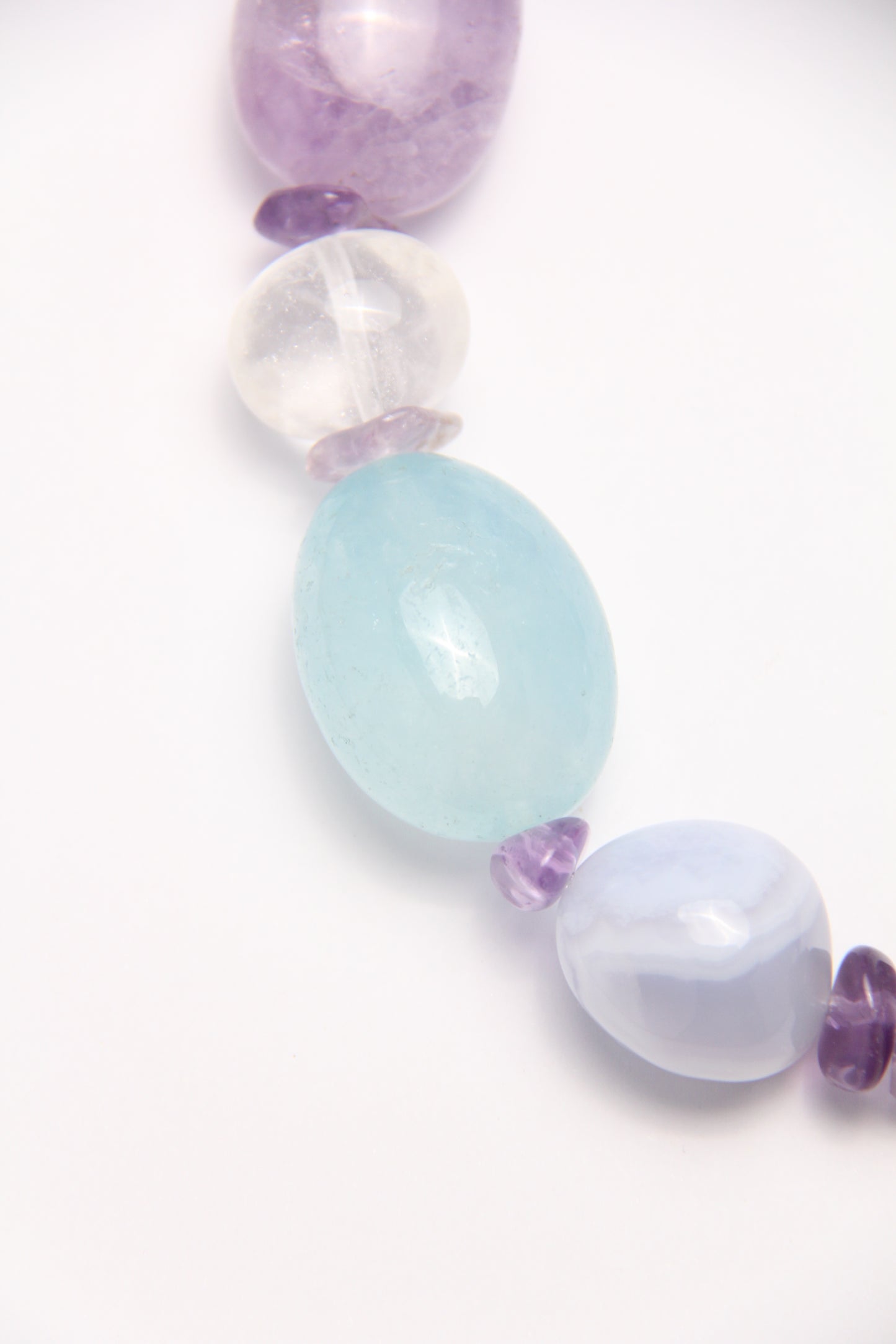 Necklace: amethyst, blue lace agate, aquamarine