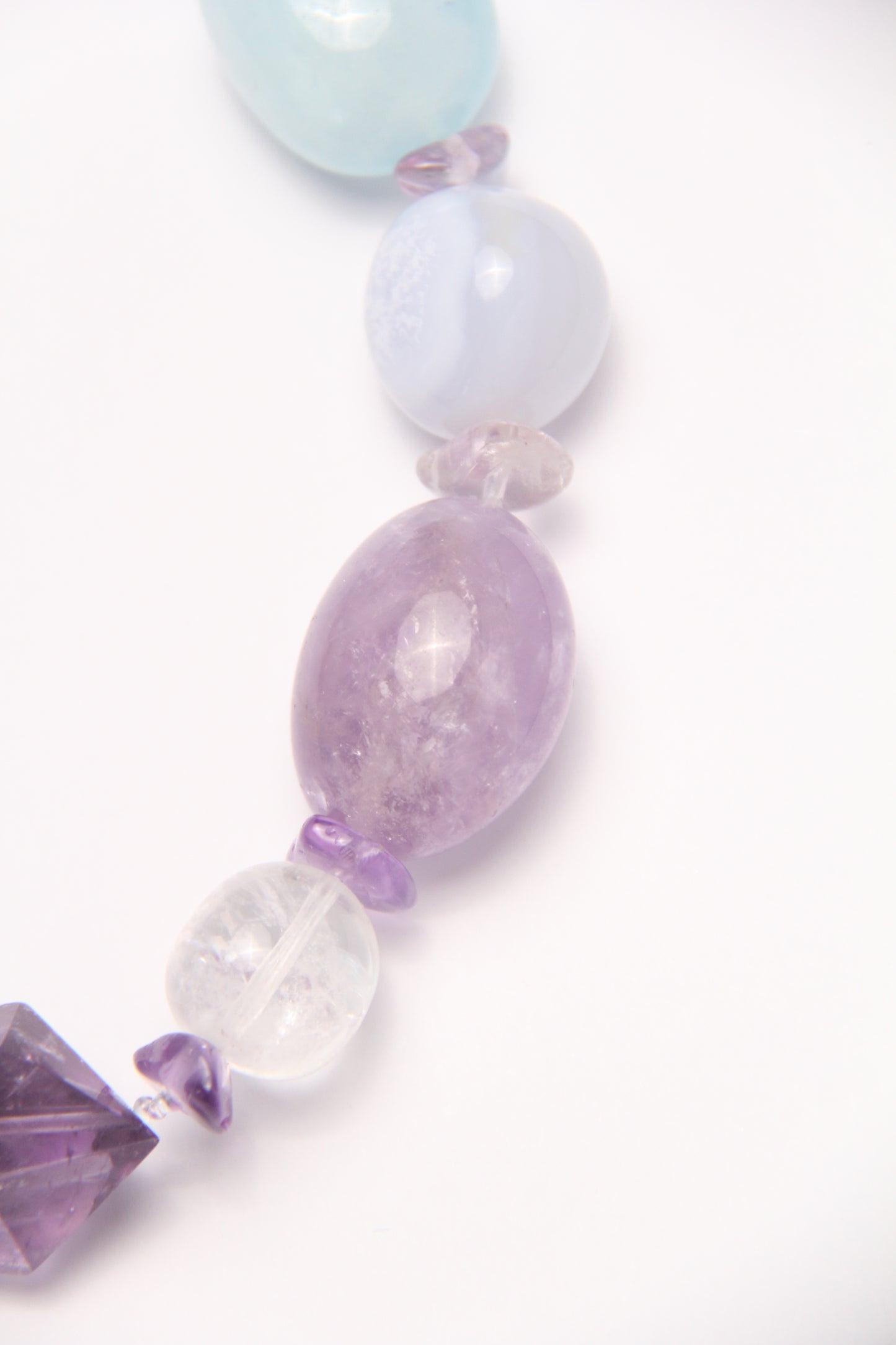 Necklace: amethyst, blue lace agate, aquamarine