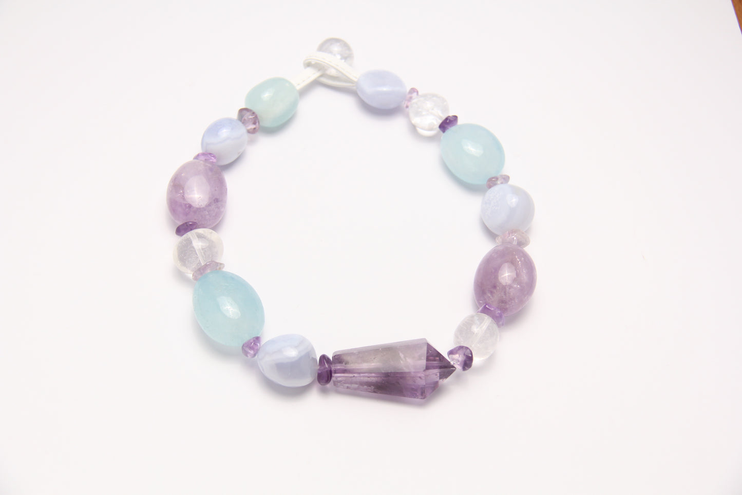 Necklace: amethyst, blue lace agate, aquamarine