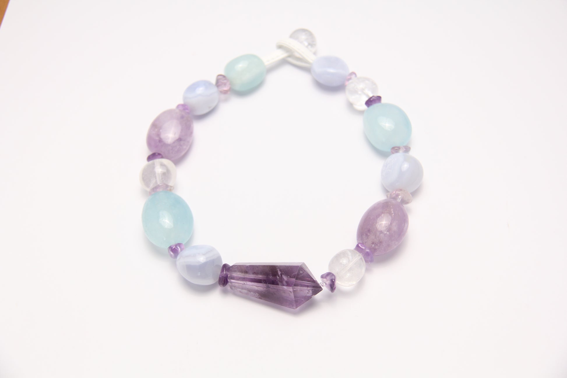 Necklace: amethyst, blue lace agate, aquamarine