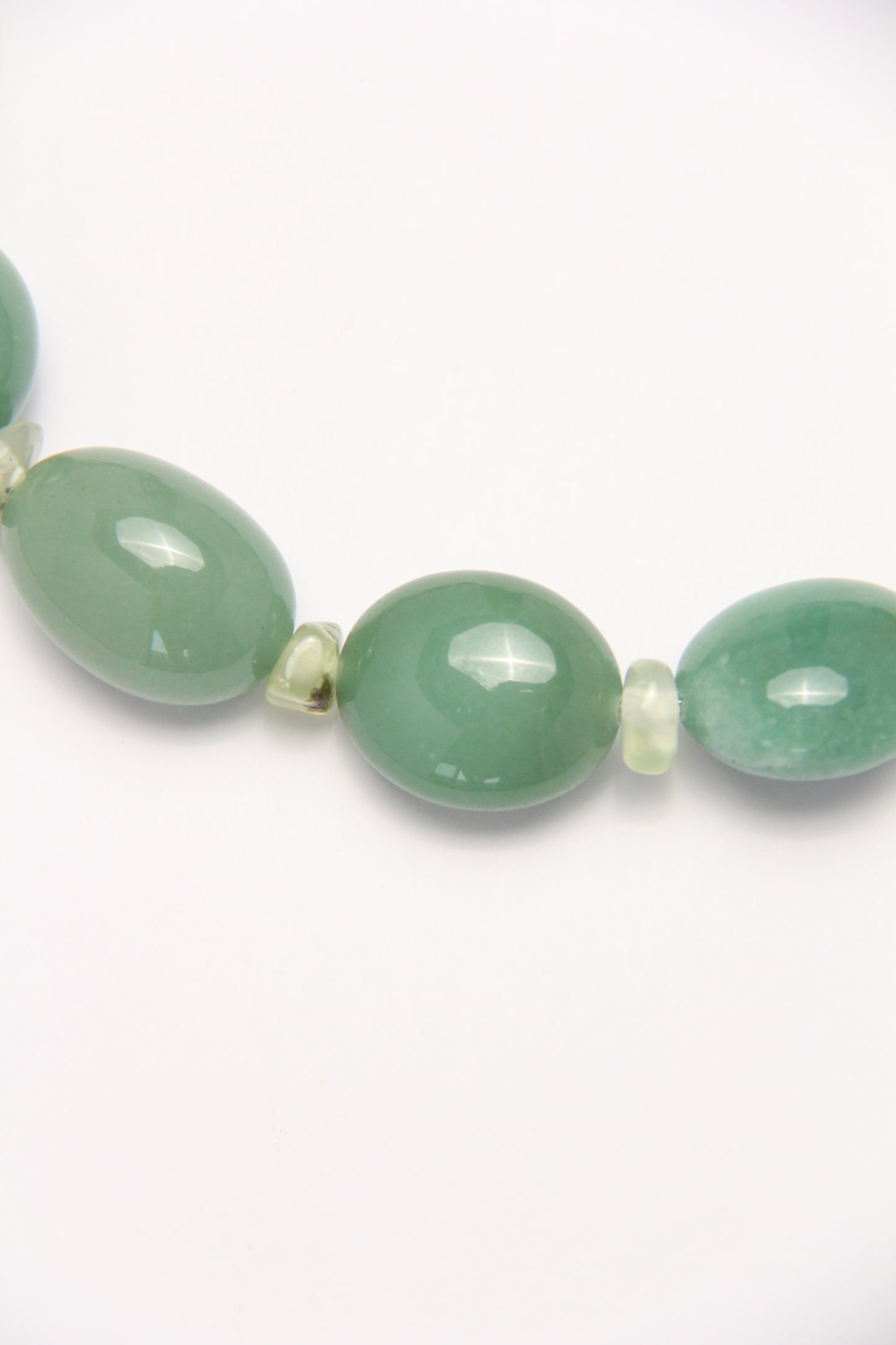 Necklace: green aventurine, prehnite