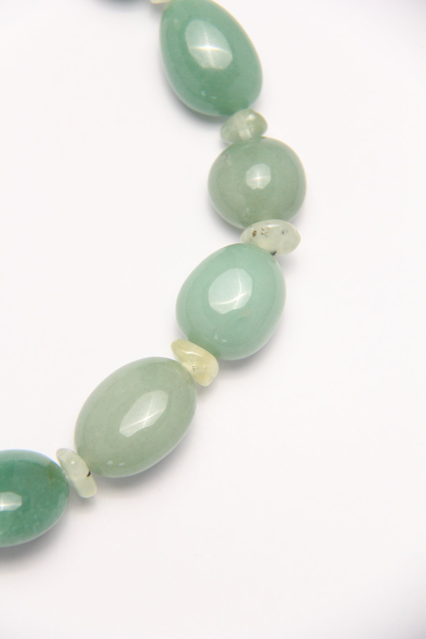 Necklace: green aventurine, prehnite