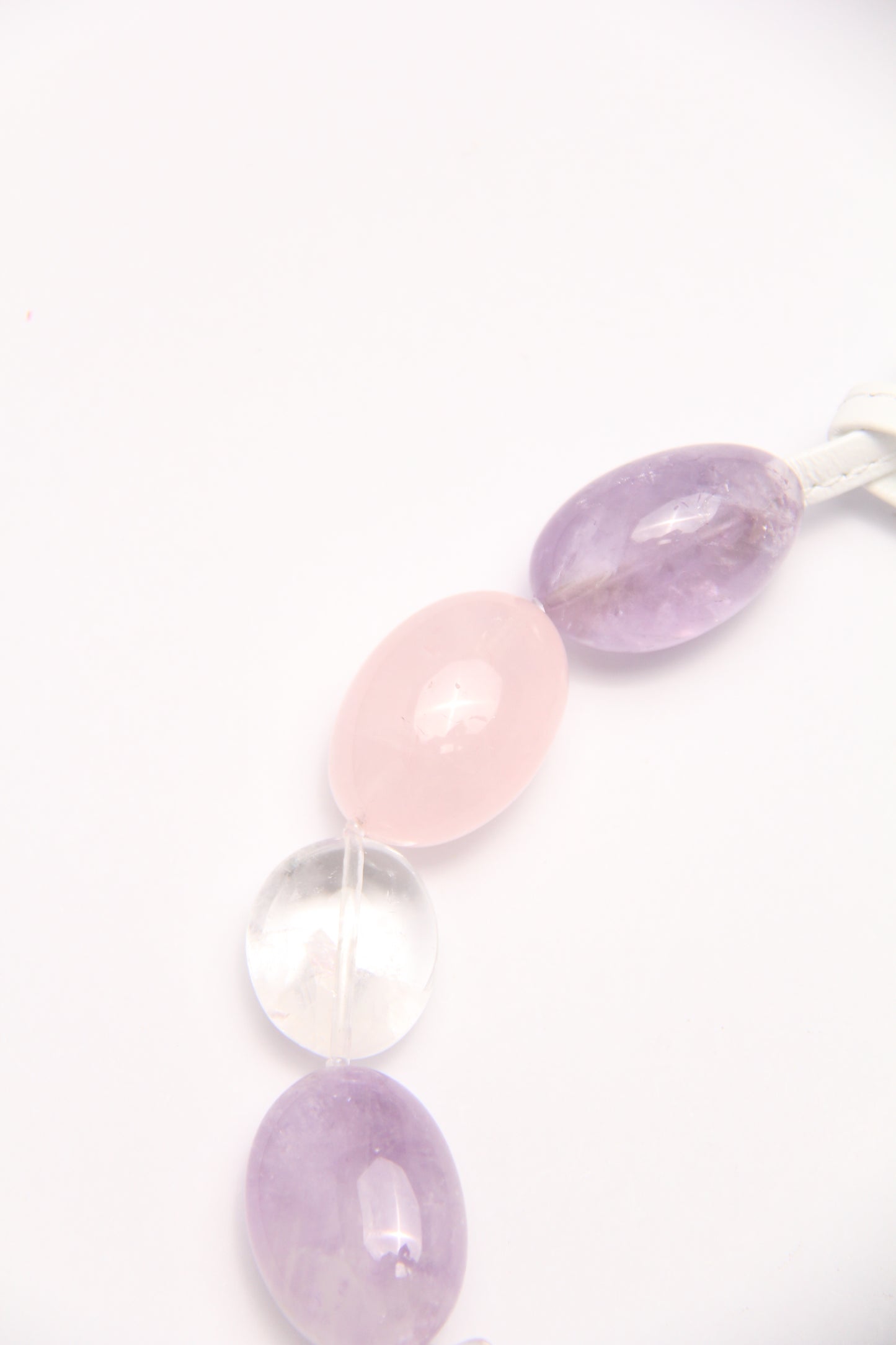 Necklace: rose quartz, amethyst, pearls, quartz