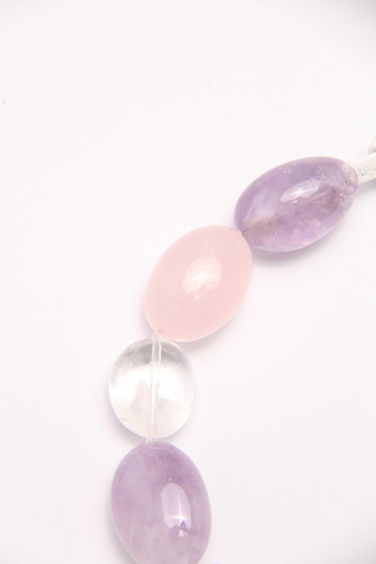 Necklace: rose quartz, amethyst, pearls, quartz