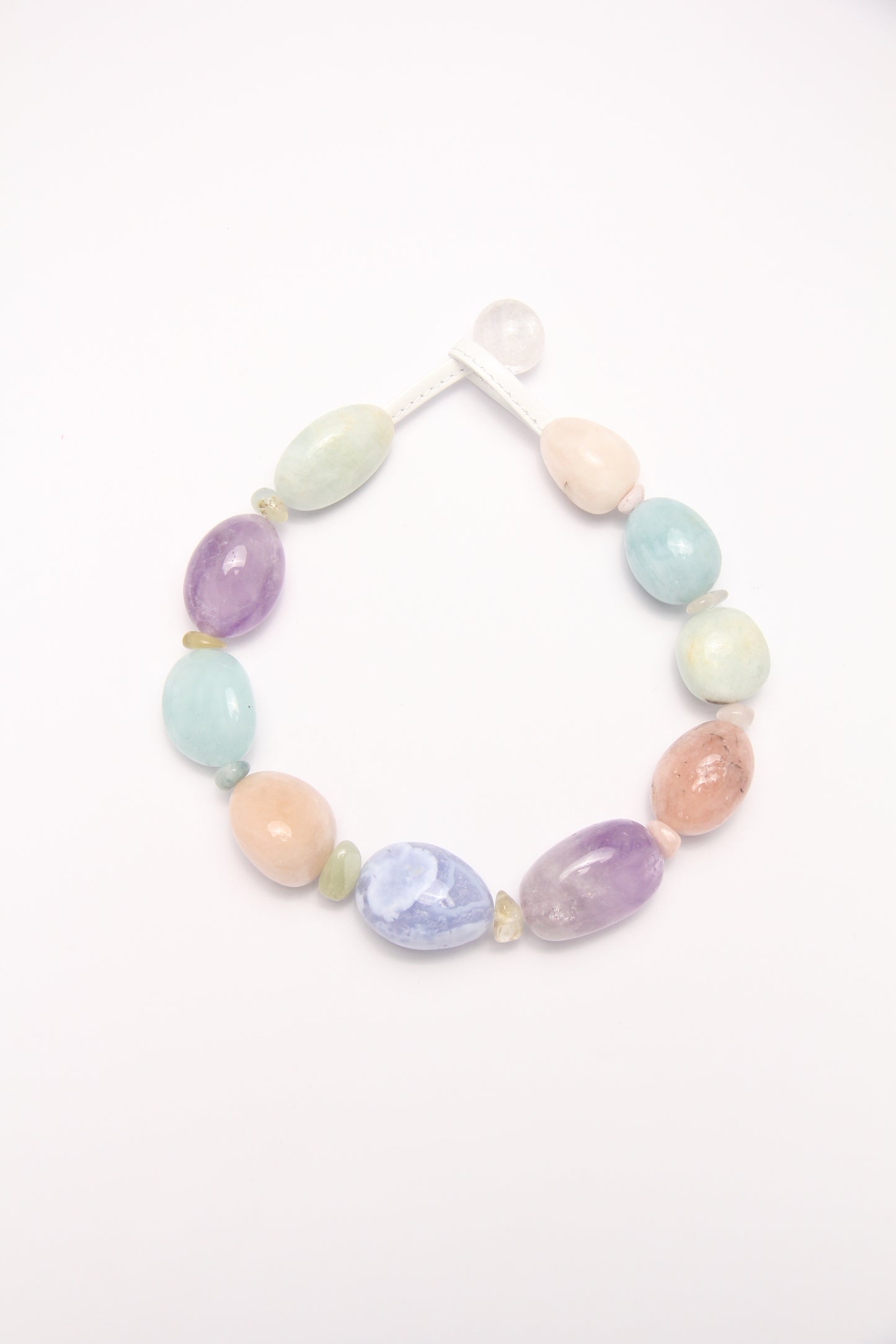 Necklace: blue lace agate, amethyst, morganite, aquamarine