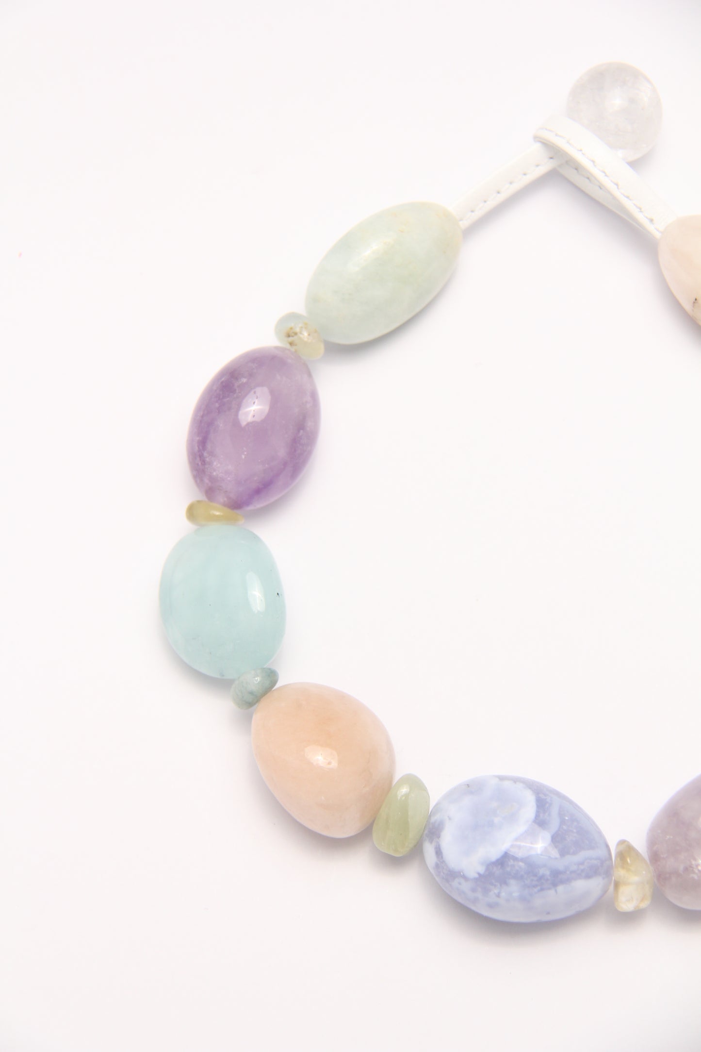 Necklace: blue lace agate, amethyst, morganite, aquamarine