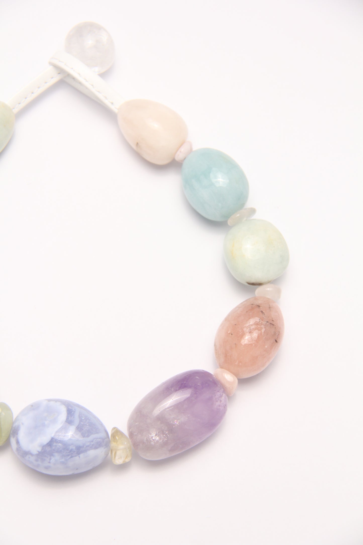 Necklace: blue lace agate, amethyst, morganite, aquamarine