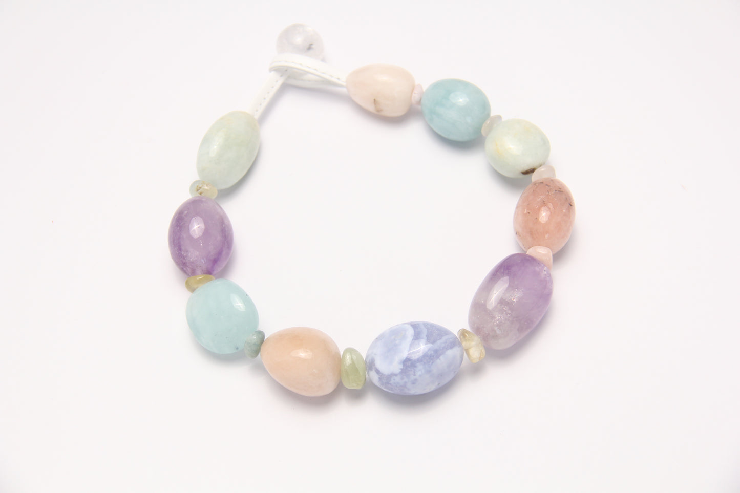 Necklace: blue lace agate, amethyst, morganite, aquamarine