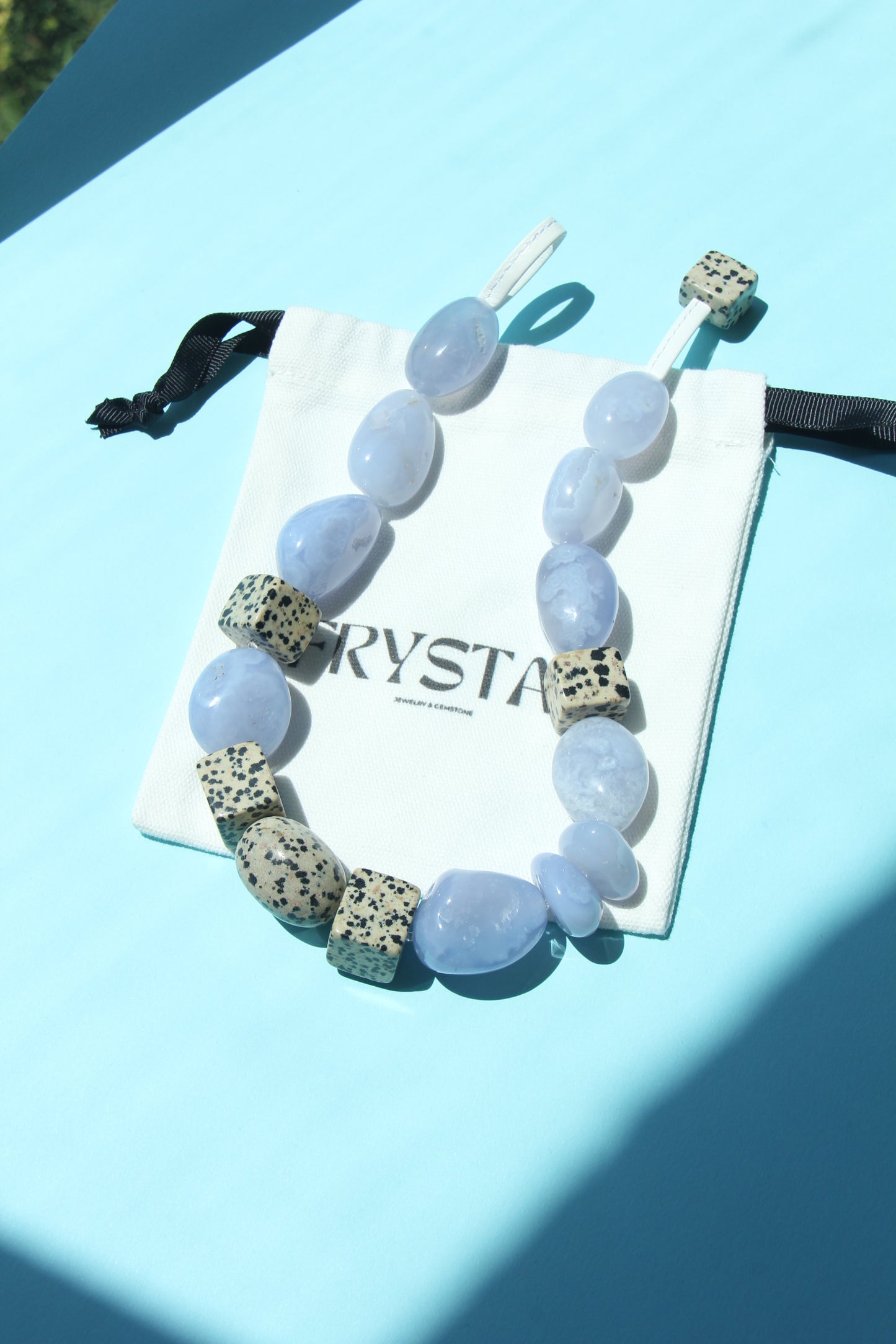 Necklace: blue lace agate, dalmatian jasper