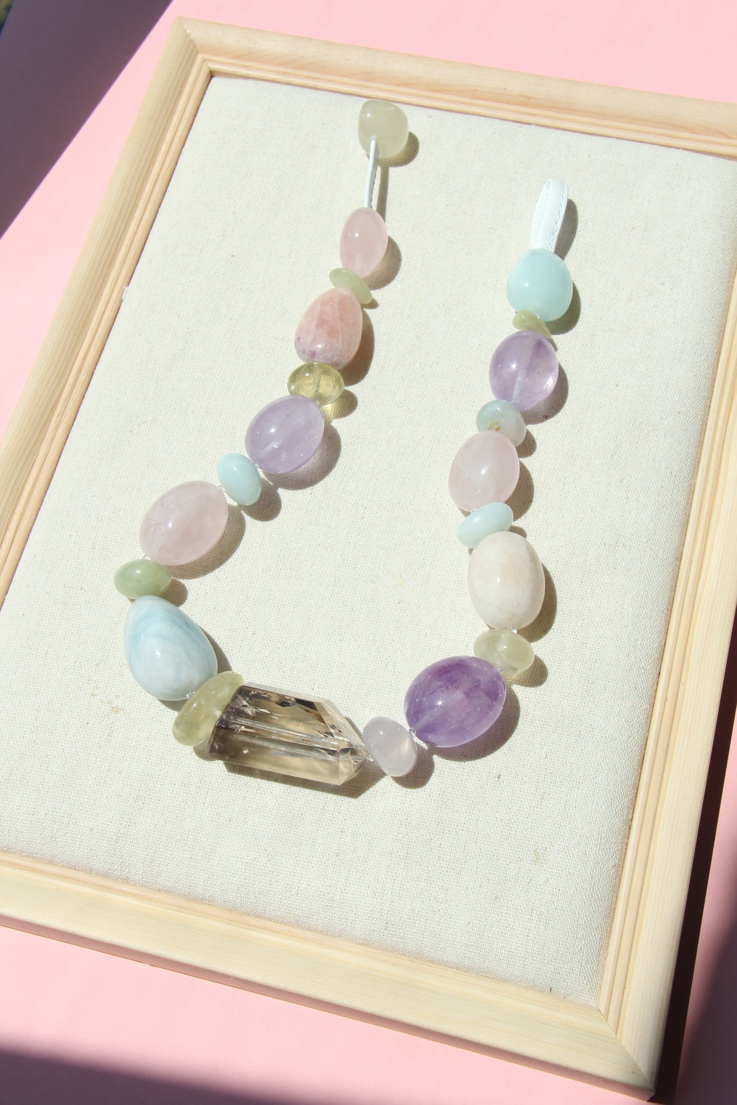 Necklace: smoky quartz, morganite, amethyst, aquamarine, rose quartz, citrine