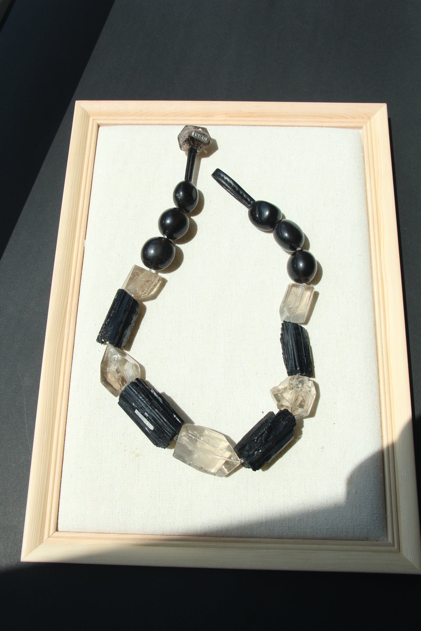 Necklace: tourmaline, rutilated quartz, obsidian