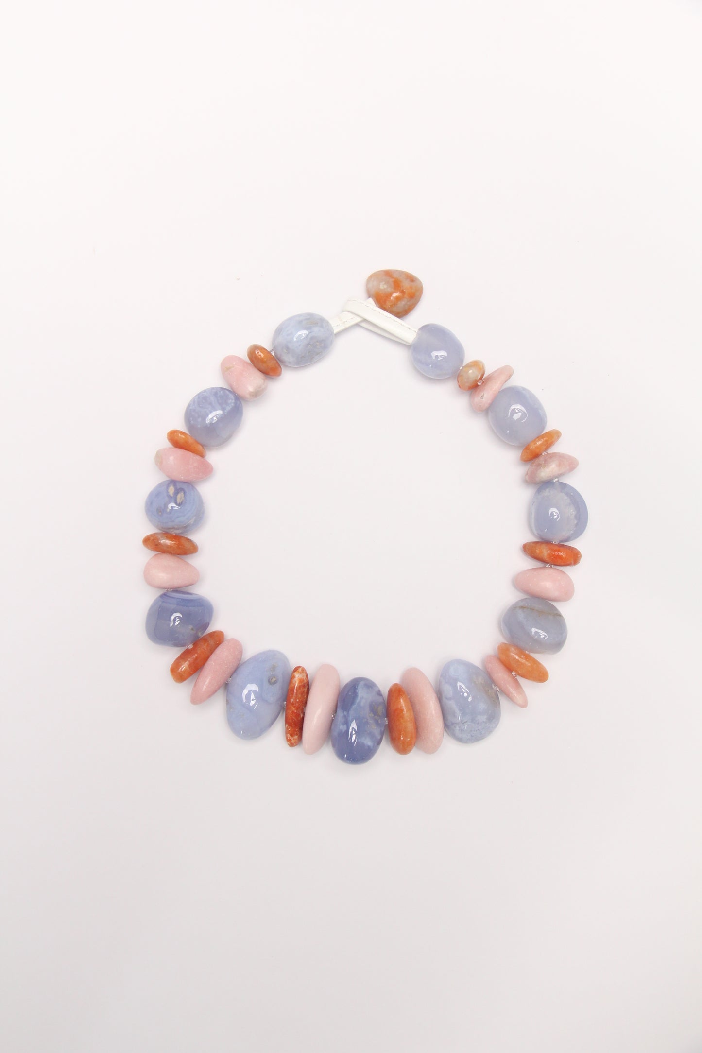 Necklace: blue lace agate, pink opal, calcite