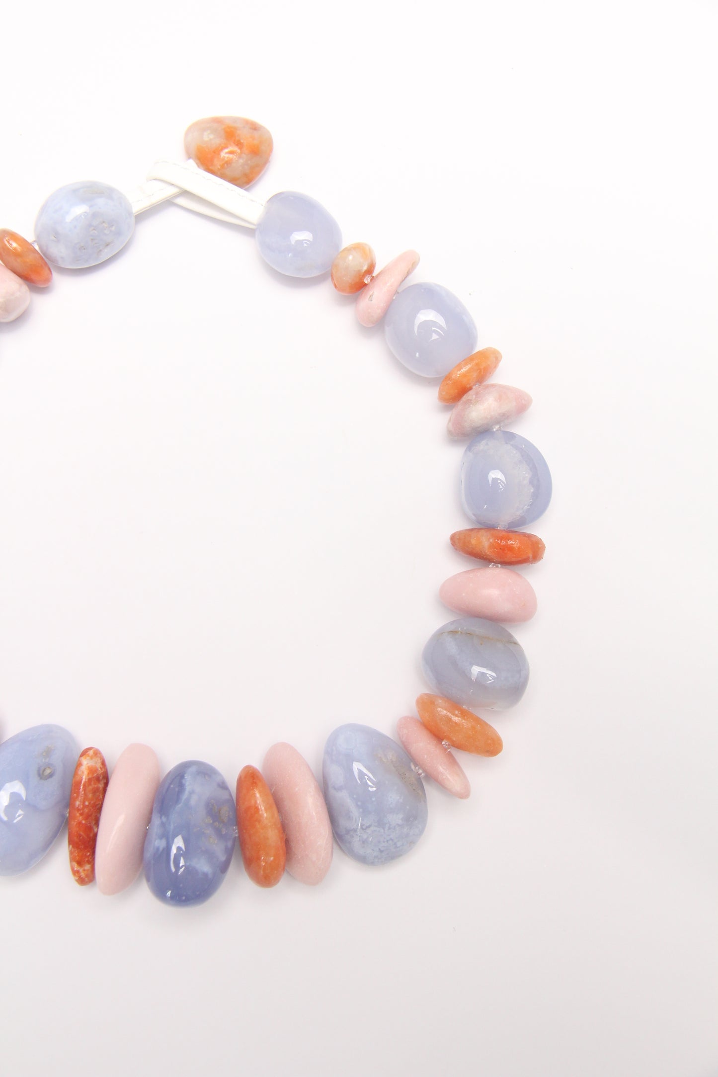 Necklace: blue lace agate, pink opal, calcite