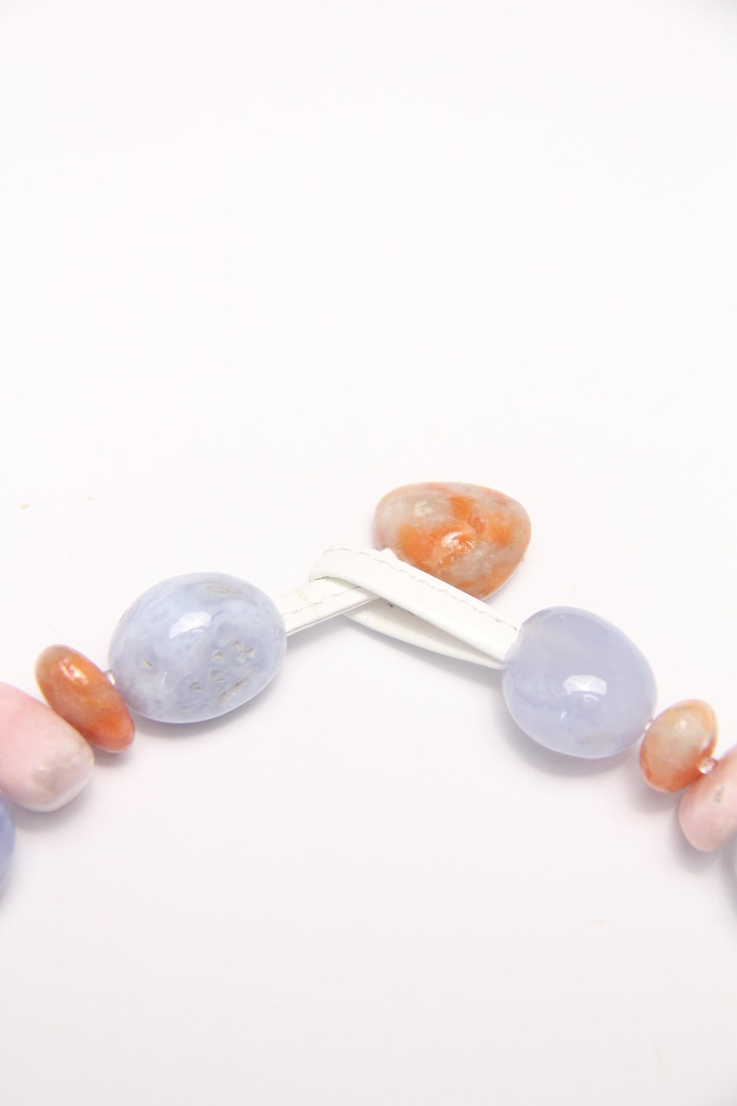 Necklace: blue lace agate, pink opal, calcite