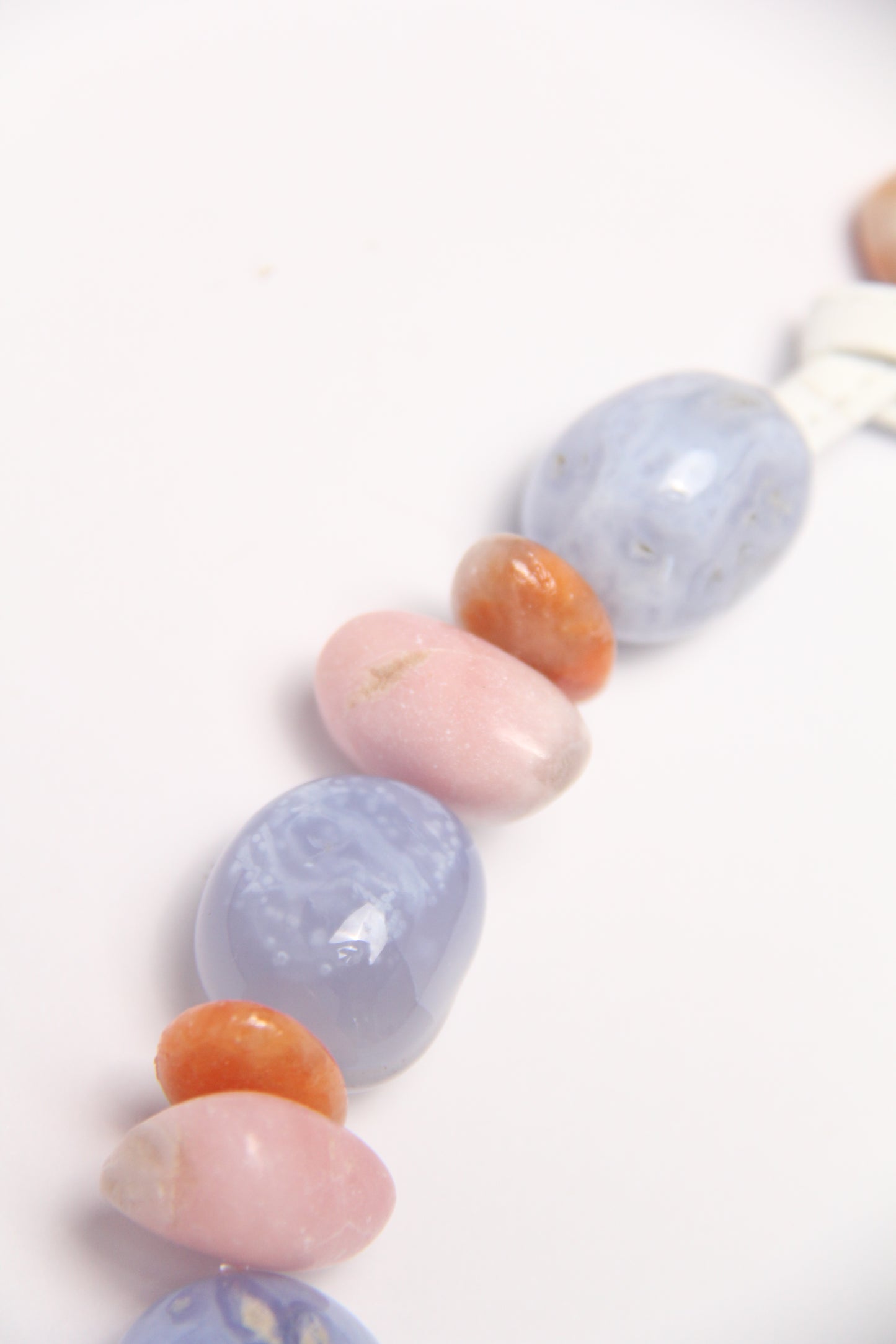 Necklace: blue lace agate, pink opal, calcite