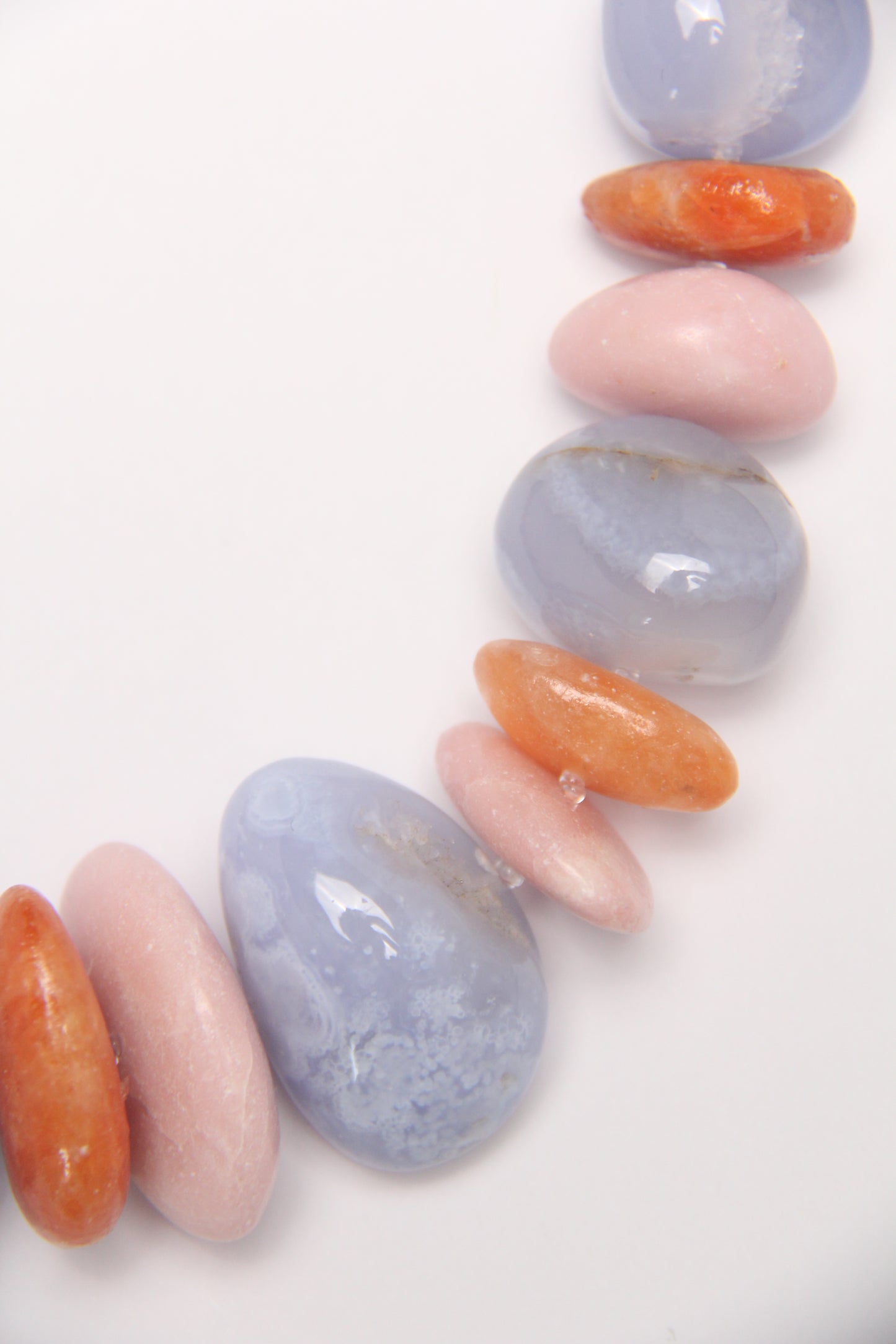 Necklace: blue lace agate, pink opal, calcite