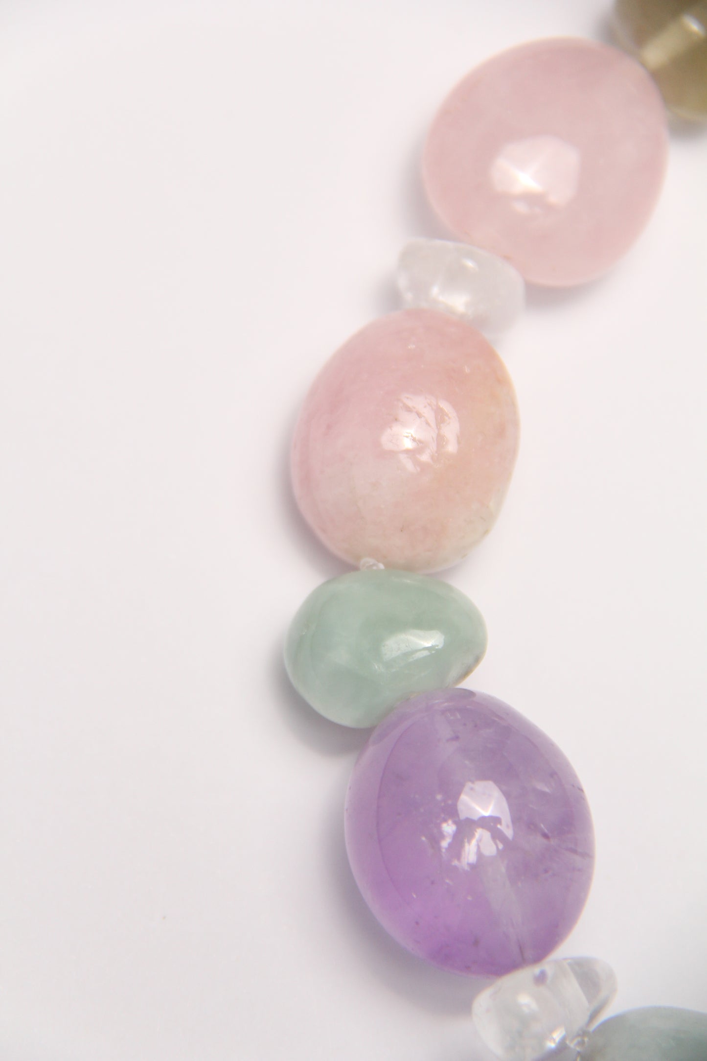 Necklace: quartz, morganite, amethyst, rose quartz, citrine, prehnite