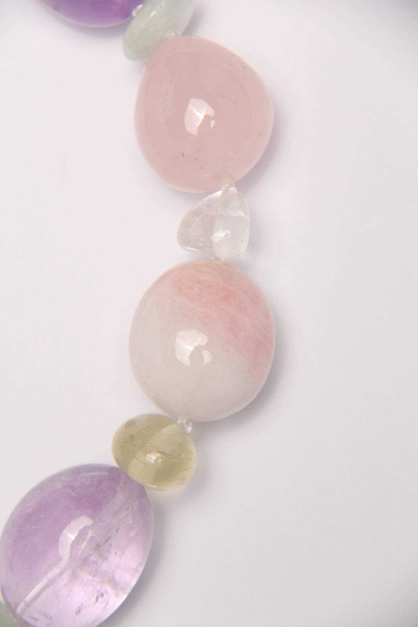 Necklace: quartz, morganite, amethyst, rose quartz, citrine, prehnite