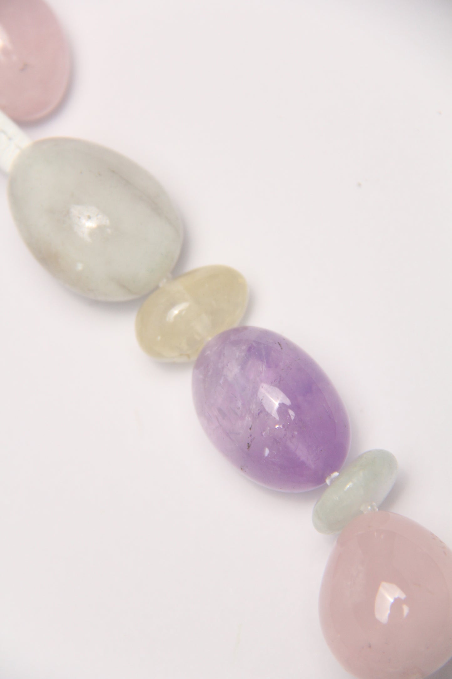 Necklace: quartz, morganite, amethyst, rose quartz, citrine, prehnite