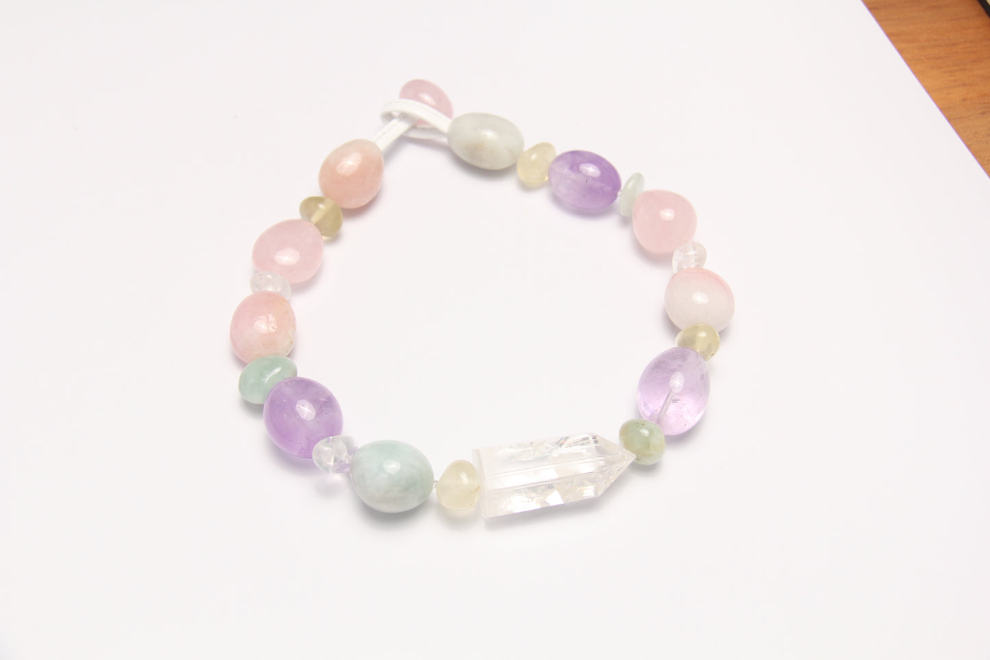 Necklace: quartz, morganite, amethyst, rose quartz, citrine, prehnite