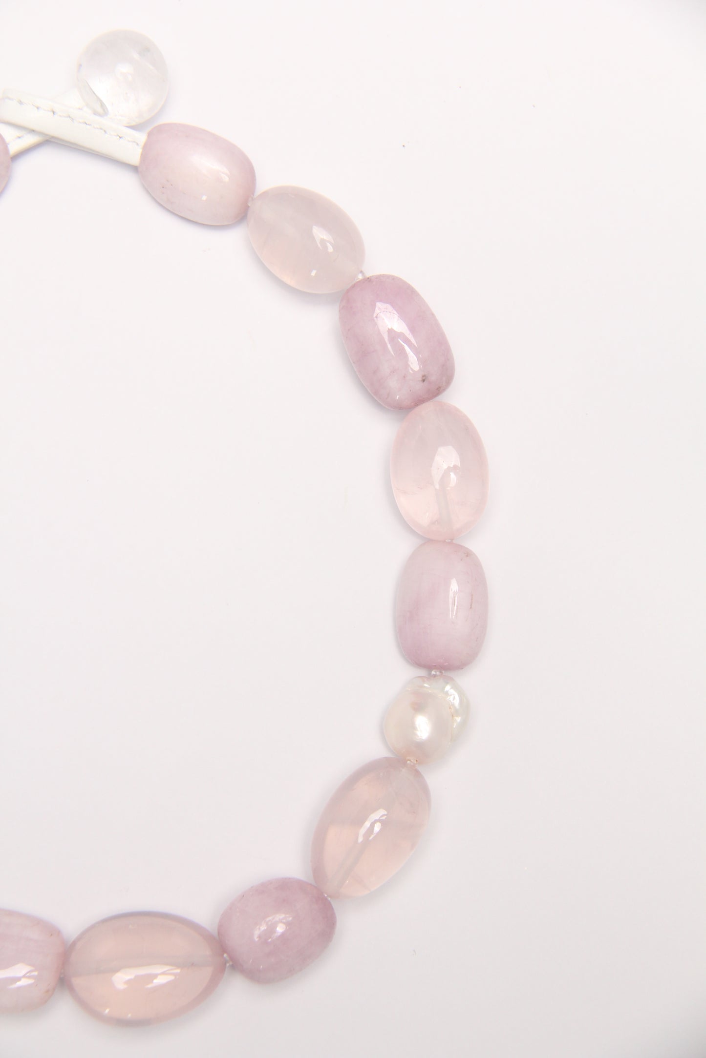 Necklace: kunzite, rose quartz, pearls