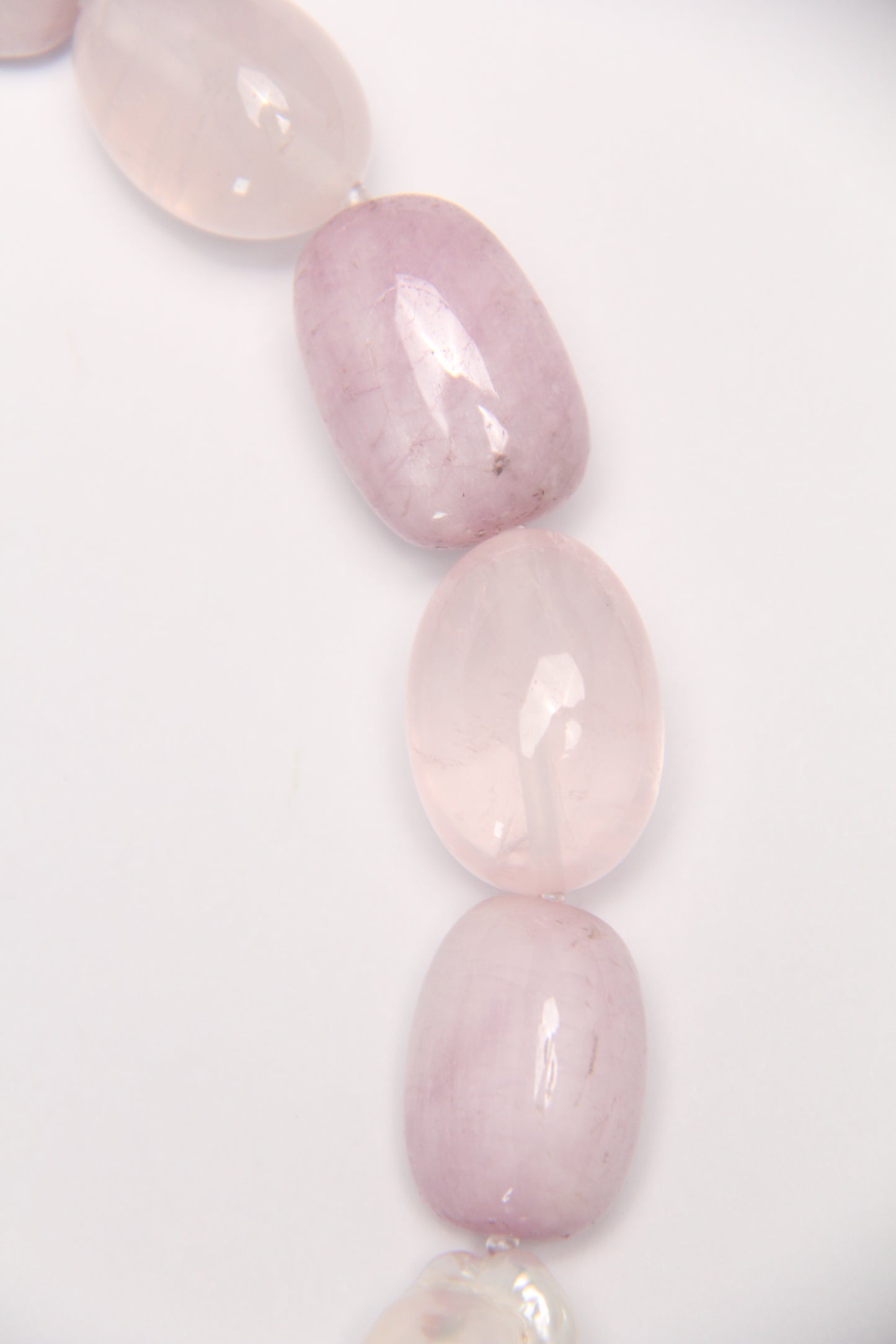 Necklace: kunzite, rose quartz, pearls