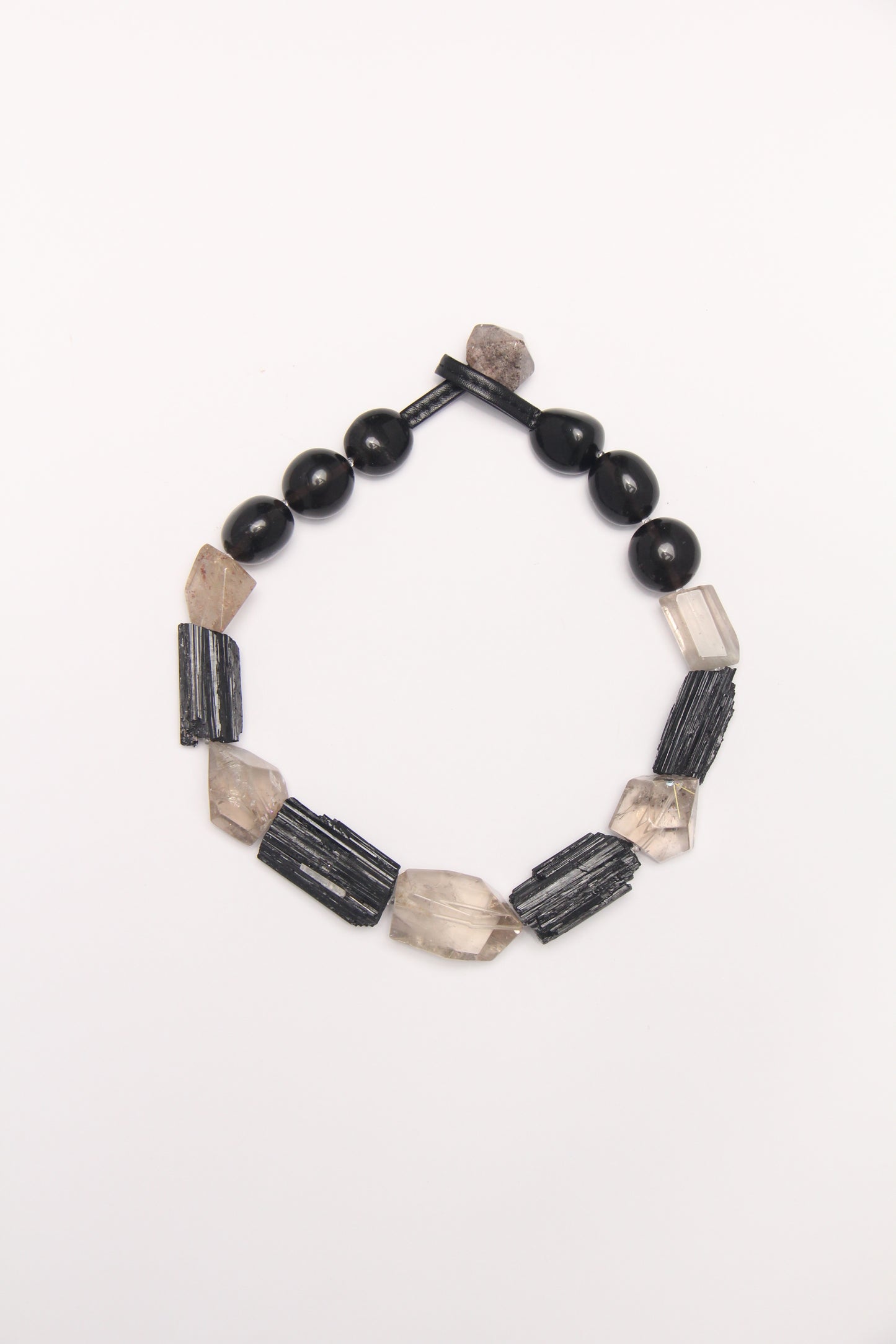 Necklace: tourmaline, rutilated quartz, obsidian